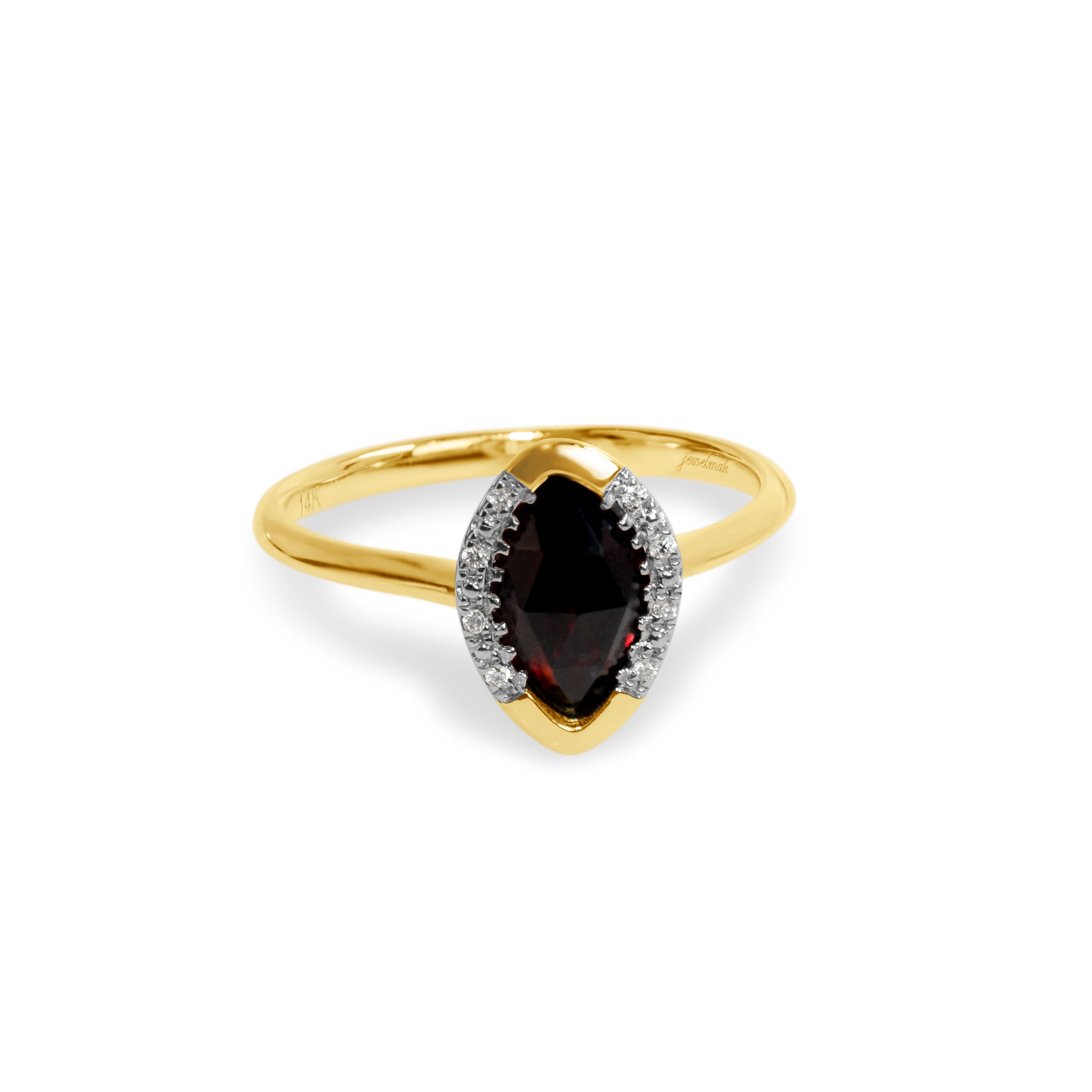 14k Marquise Garnet and Diamond Ring