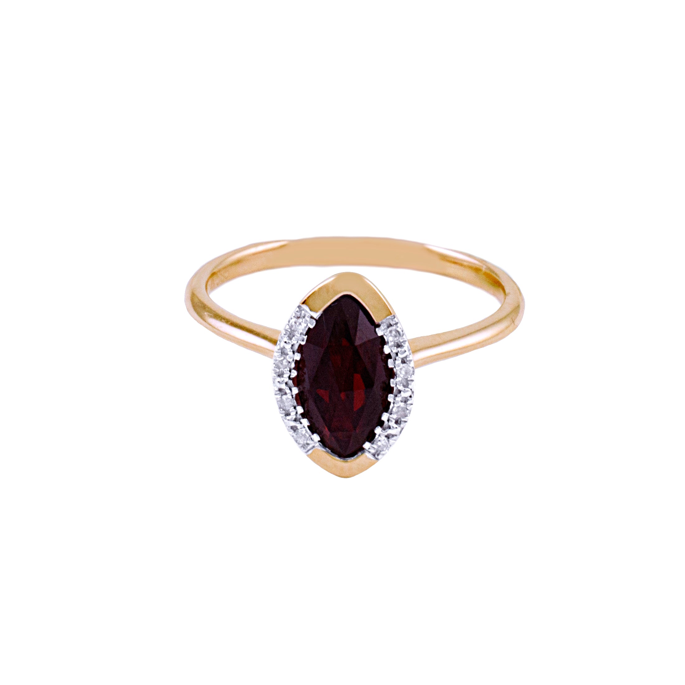 14k Marquise Garnet and Diamond Ring