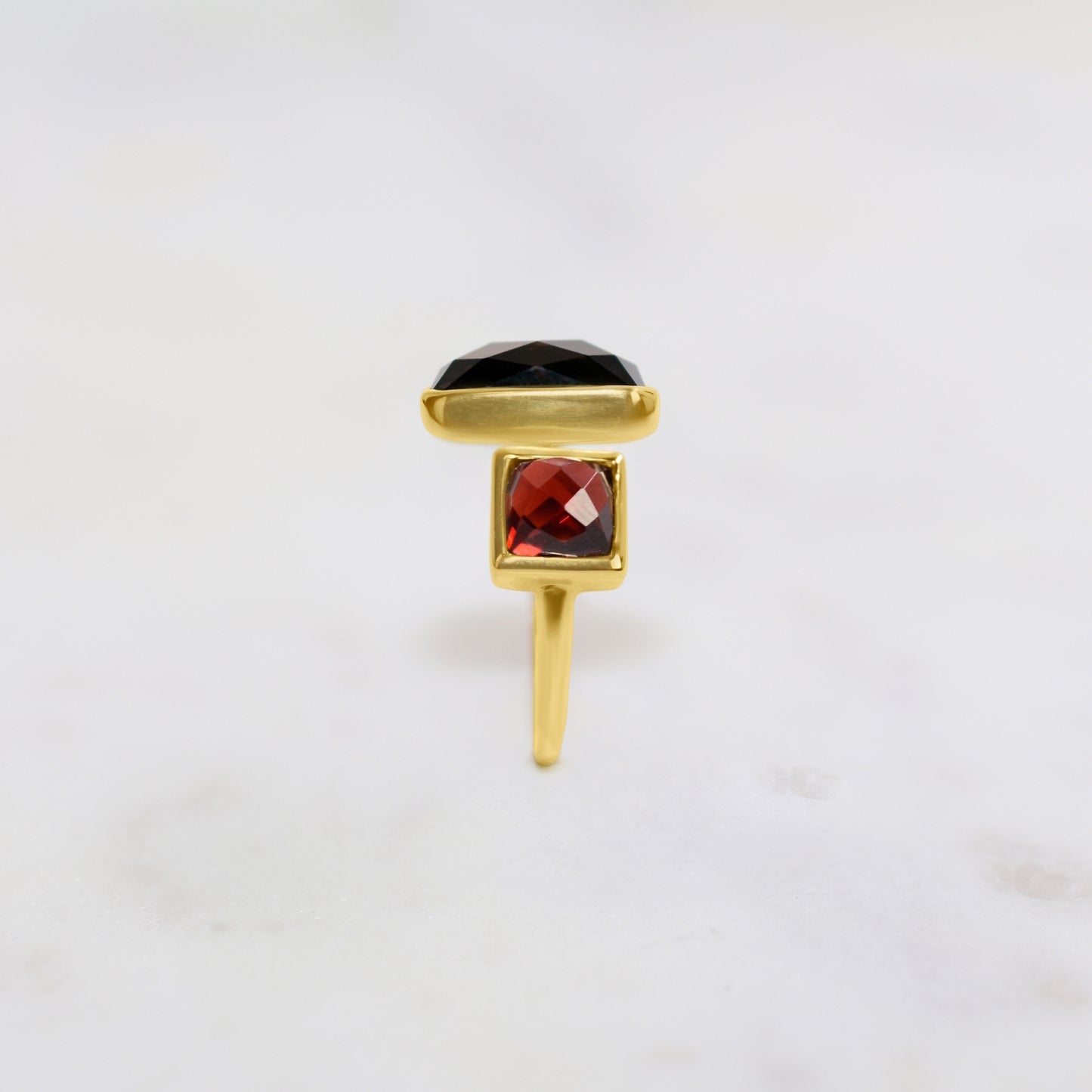 14k Garnet Smokey Quartz Open Ring