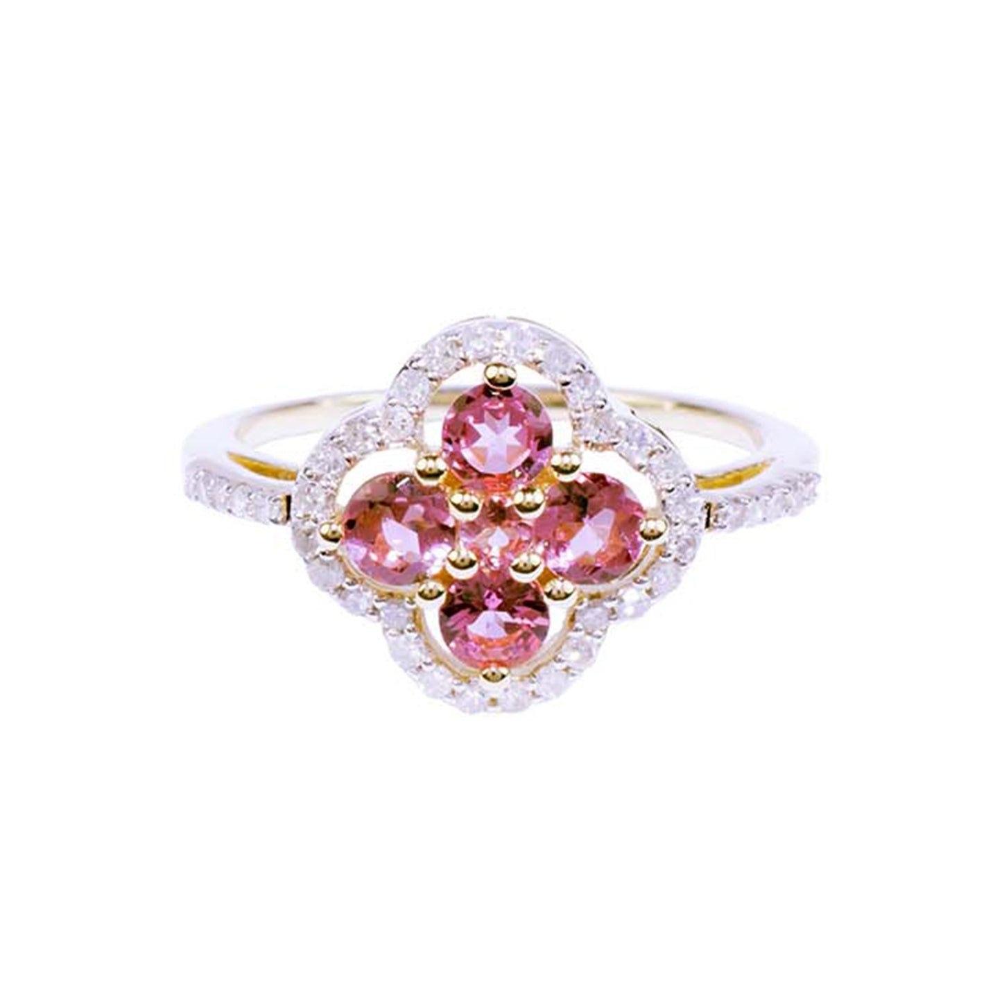 14k Pink Tourmaline Diamond Flower Ring - Size 7