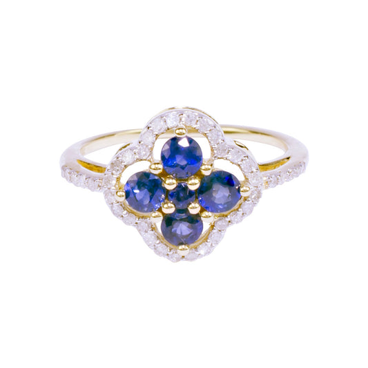 14k Blue Sapphire Dia Flower Ring