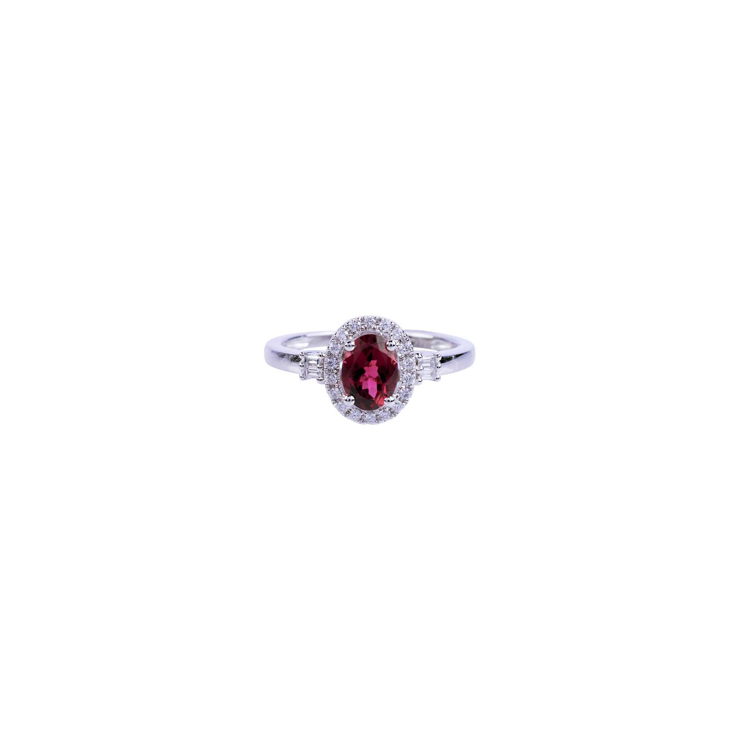 14k White Gold Pink Tourmaline Vs Diamond Ring - Size 7