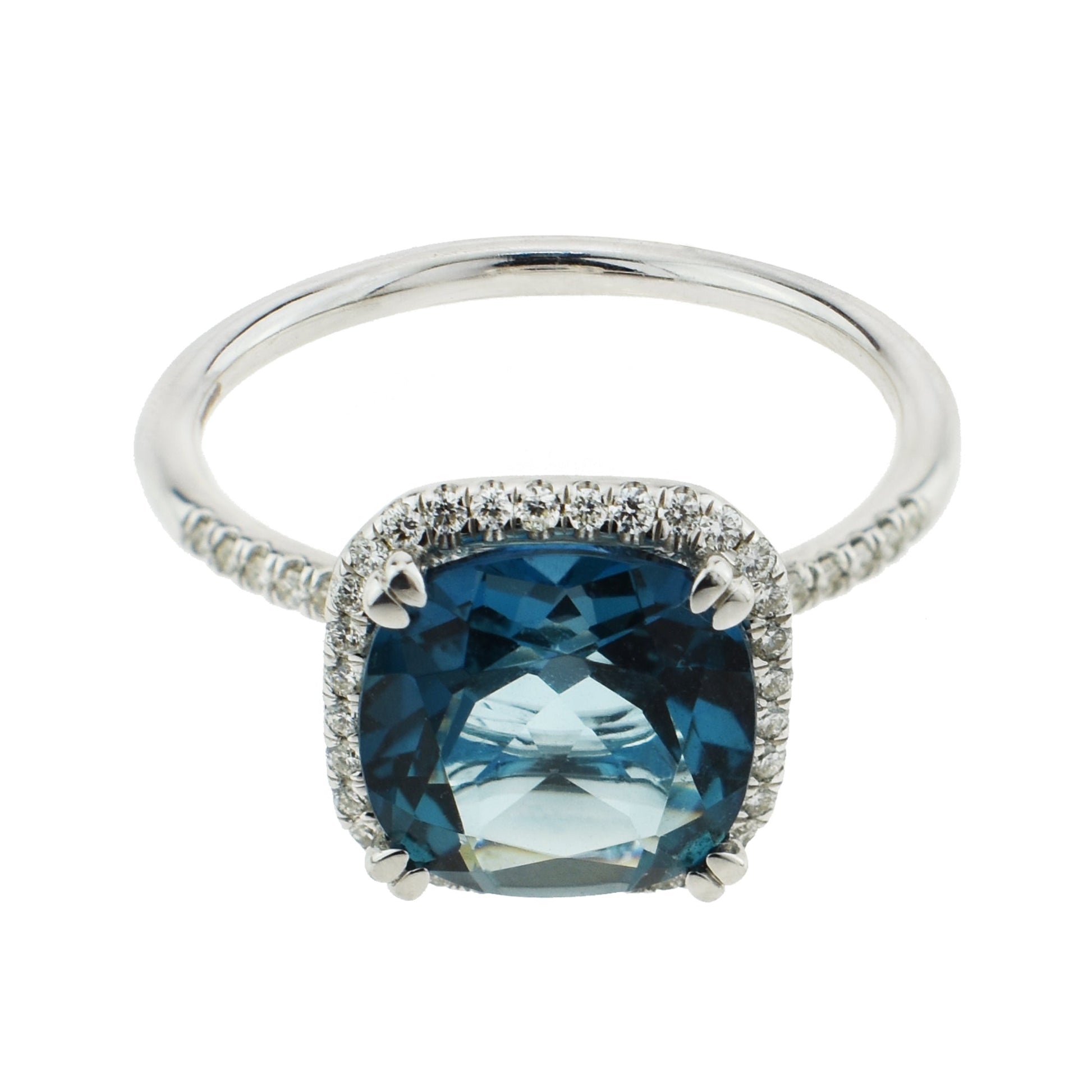 14k White Gold London Blue Topaz Cushion Vs Diamond Ring freeshipping - Jewelmak Shop