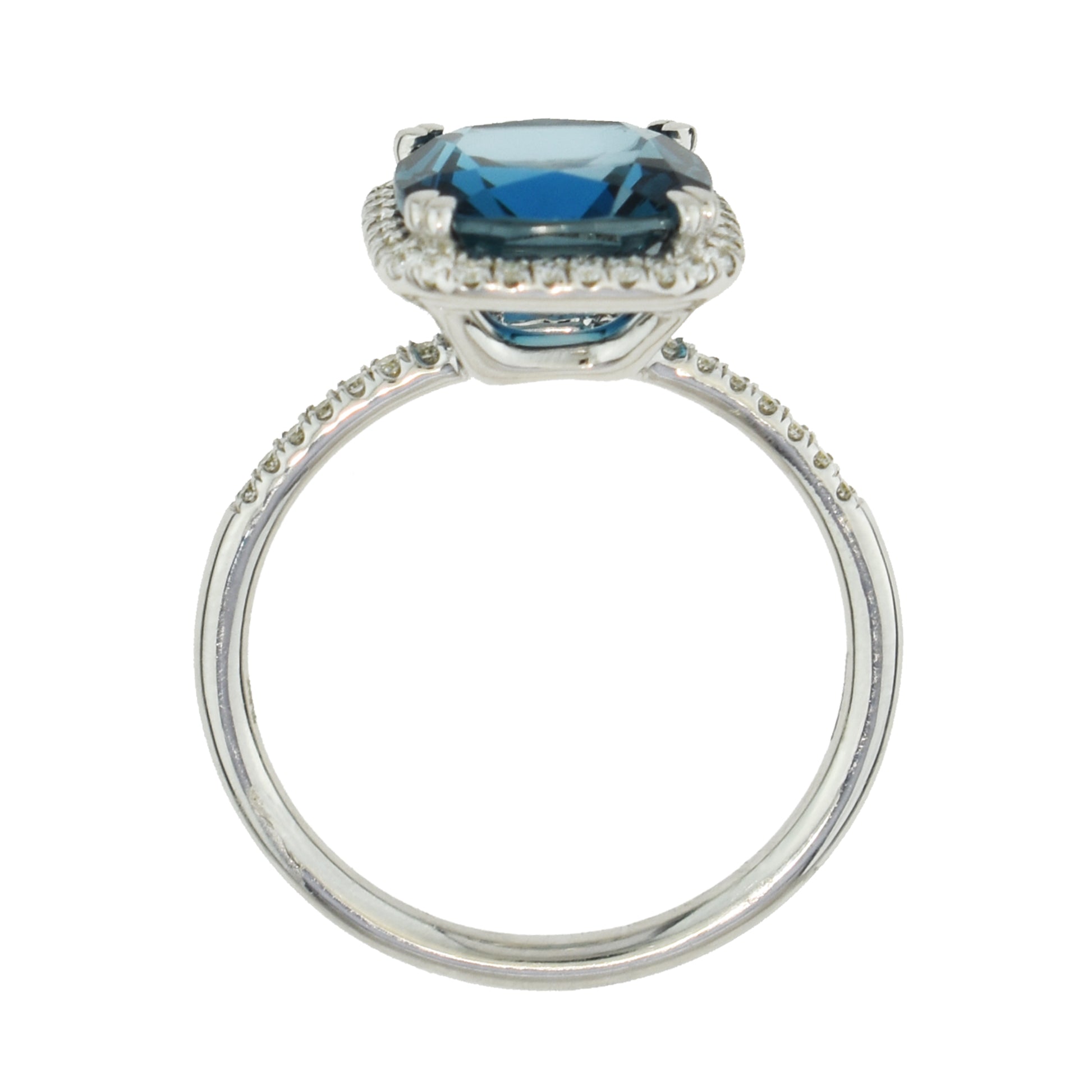 14k White Gold London Blue Topaz Cushion Vs Diamond Ring