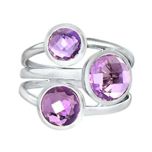 14k White Gold Multi Shade Amethyst 3 Stack Round Ring