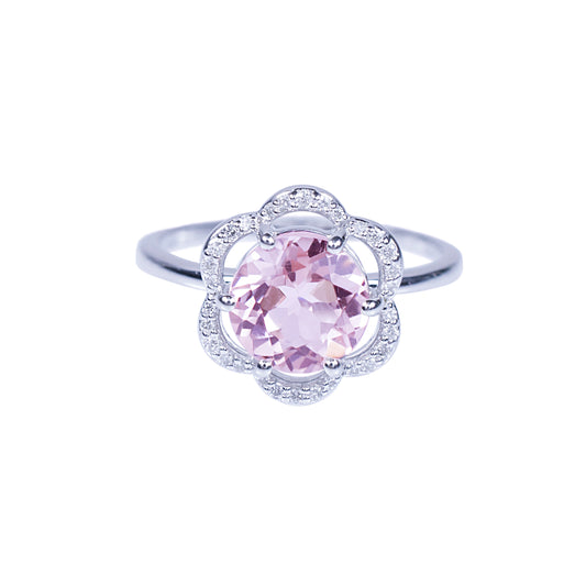 14k White Gold Diamond Morganite Flower Ring