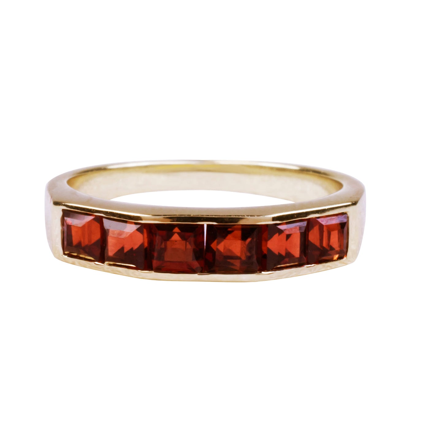 14k Garnet Stud Square Band Ring 6.5