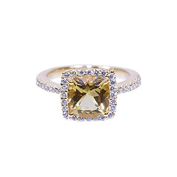 14k Yellow Beryl Vs Dia Cushion Shape Ring