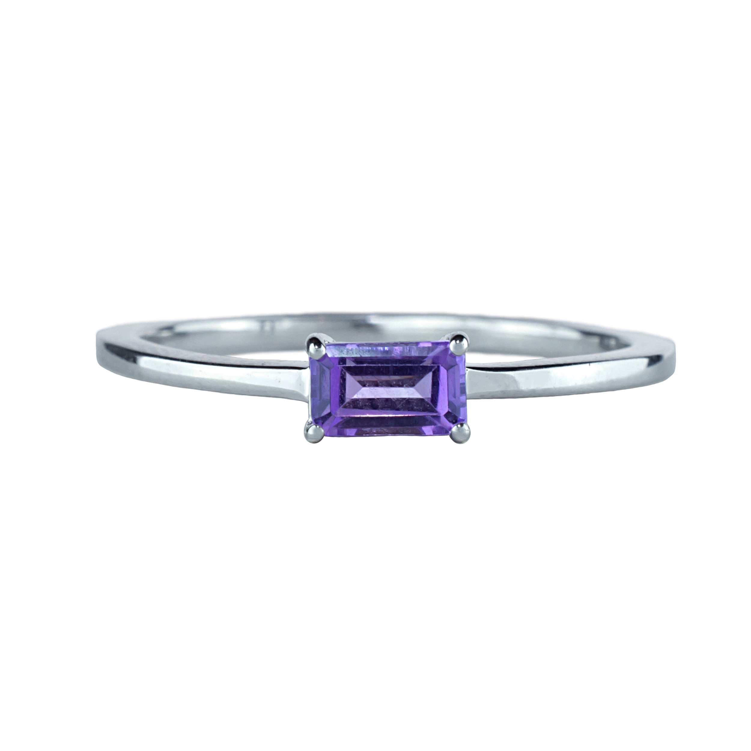 14k White Gold Amethyst Emerald Cut Ring