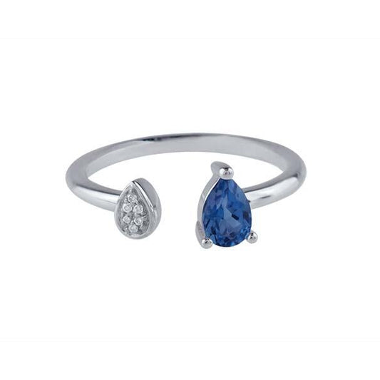 14k White Gold Diamond London Blue Topaz Open Ring