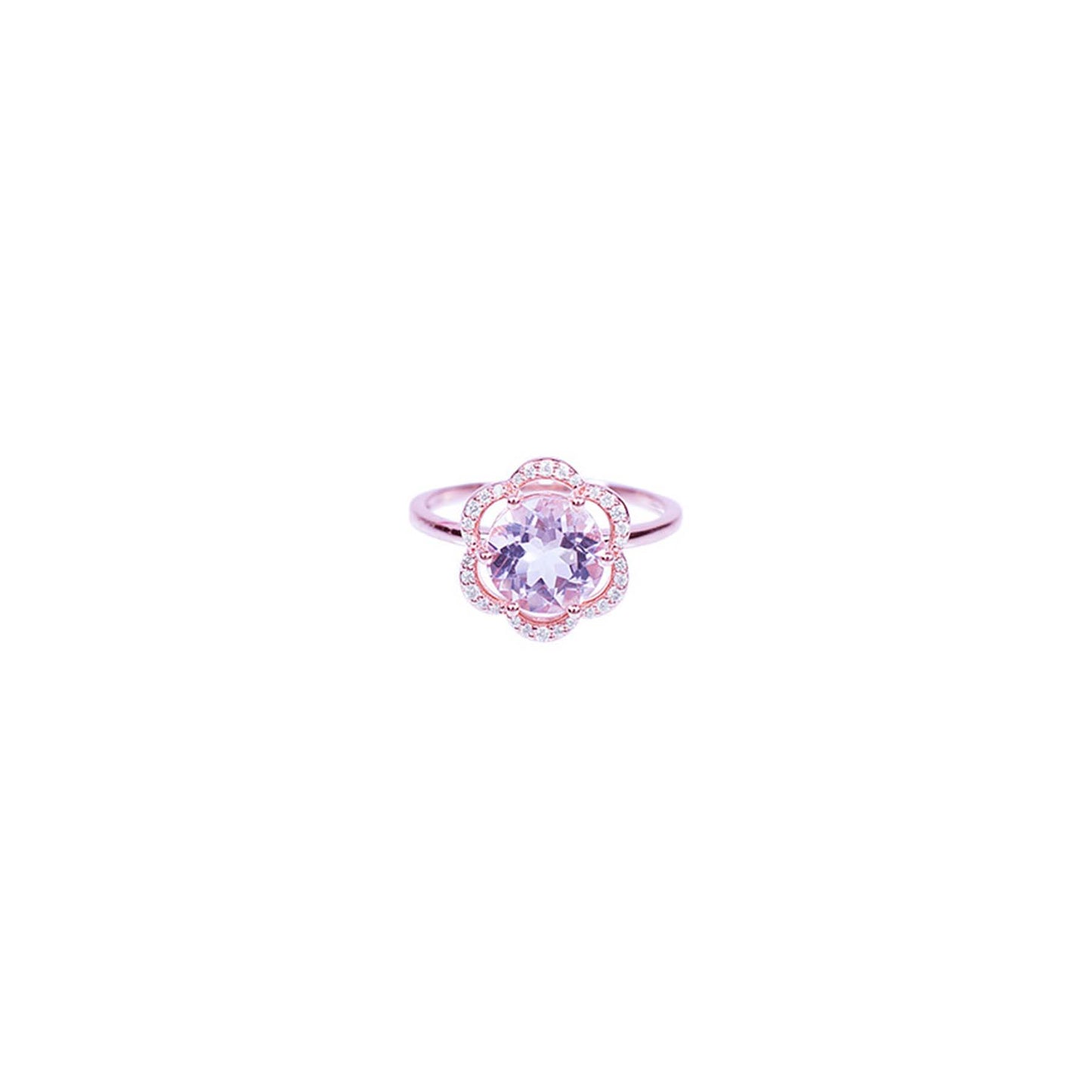 14k Rose Gold Vs Diamond Morganite Flower Ring - Size 7