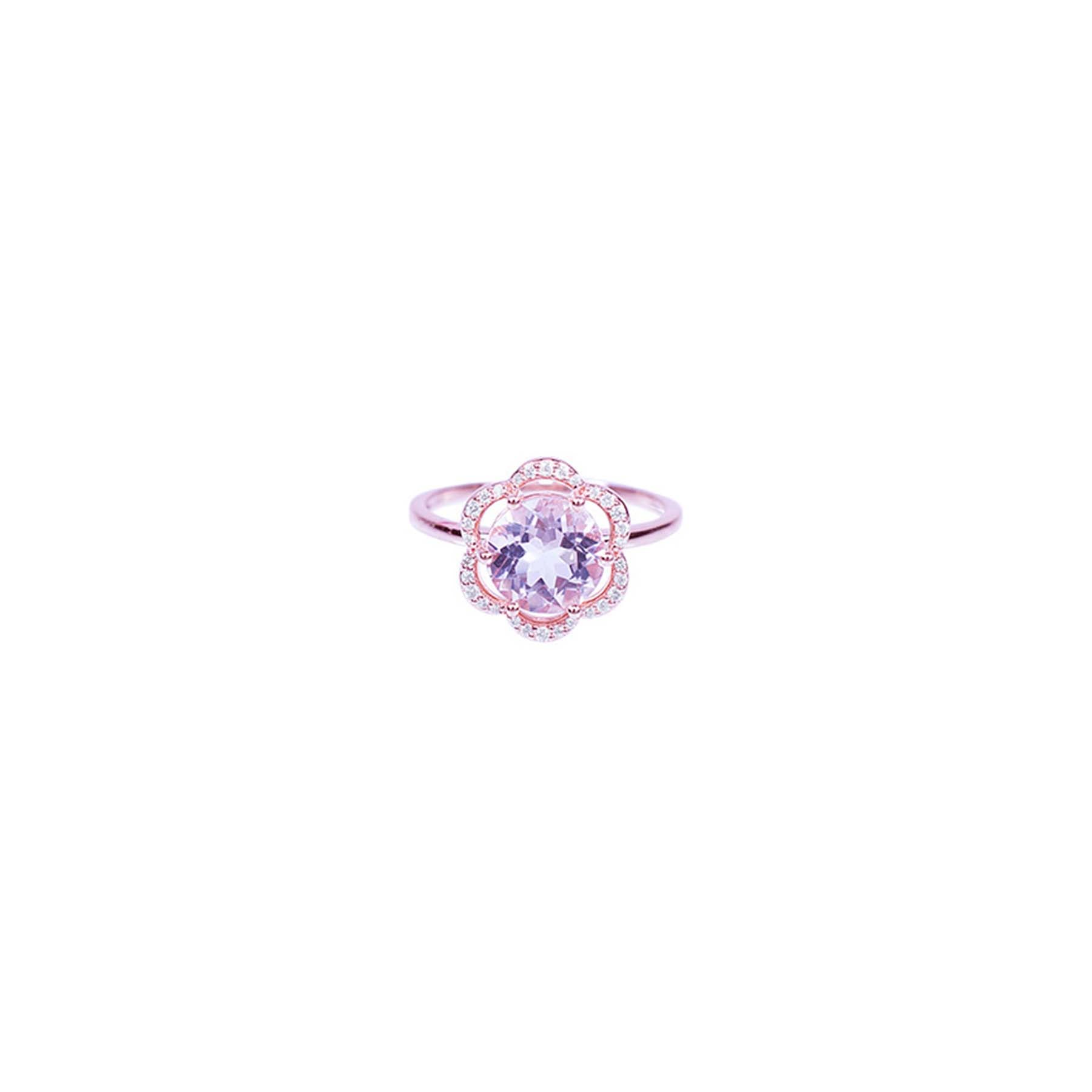 14k Rose Gold Vs Diamond Morganite Flower Ring - Size 7