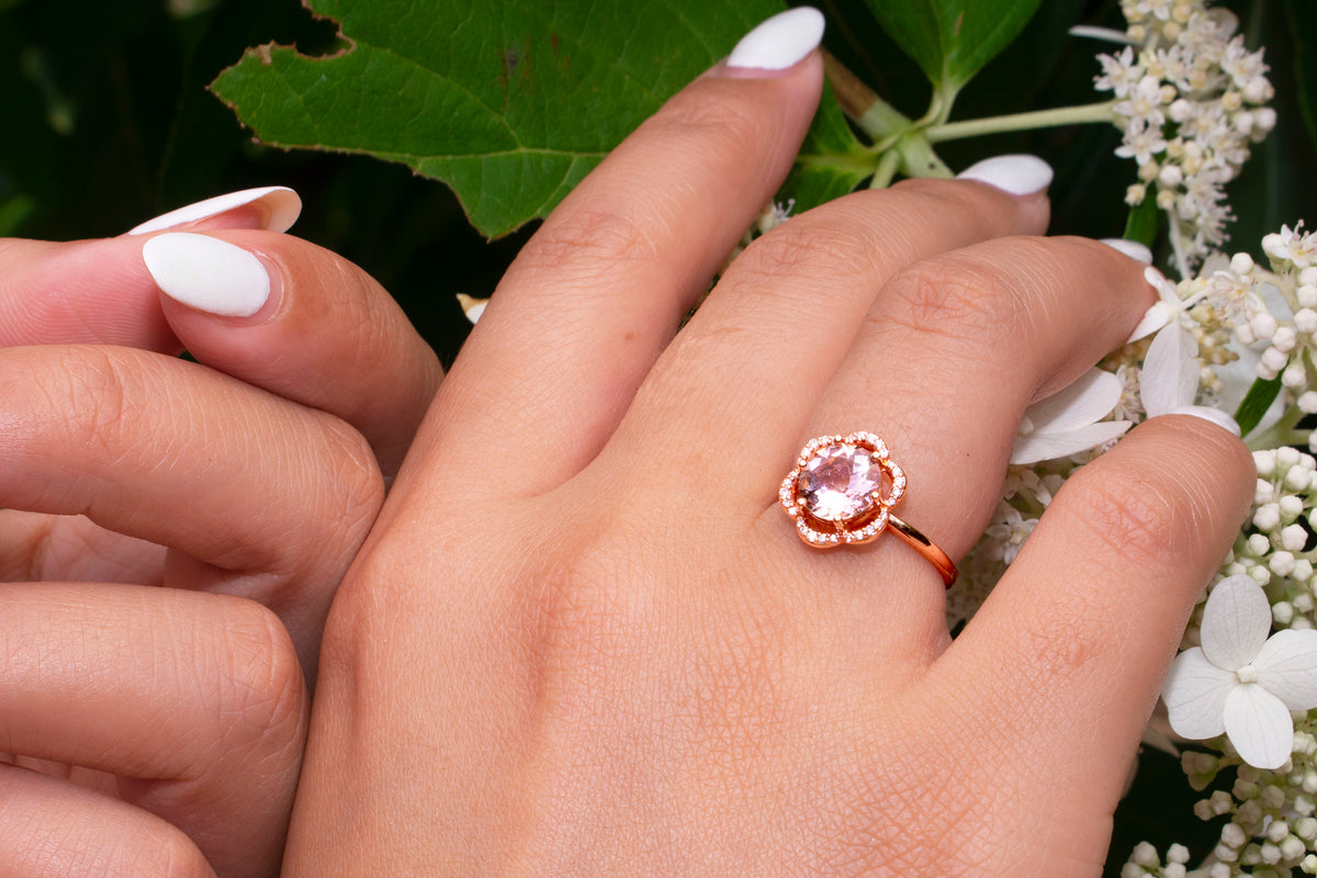 14k Rose Gold VS Diamond Morganite Flower Ring