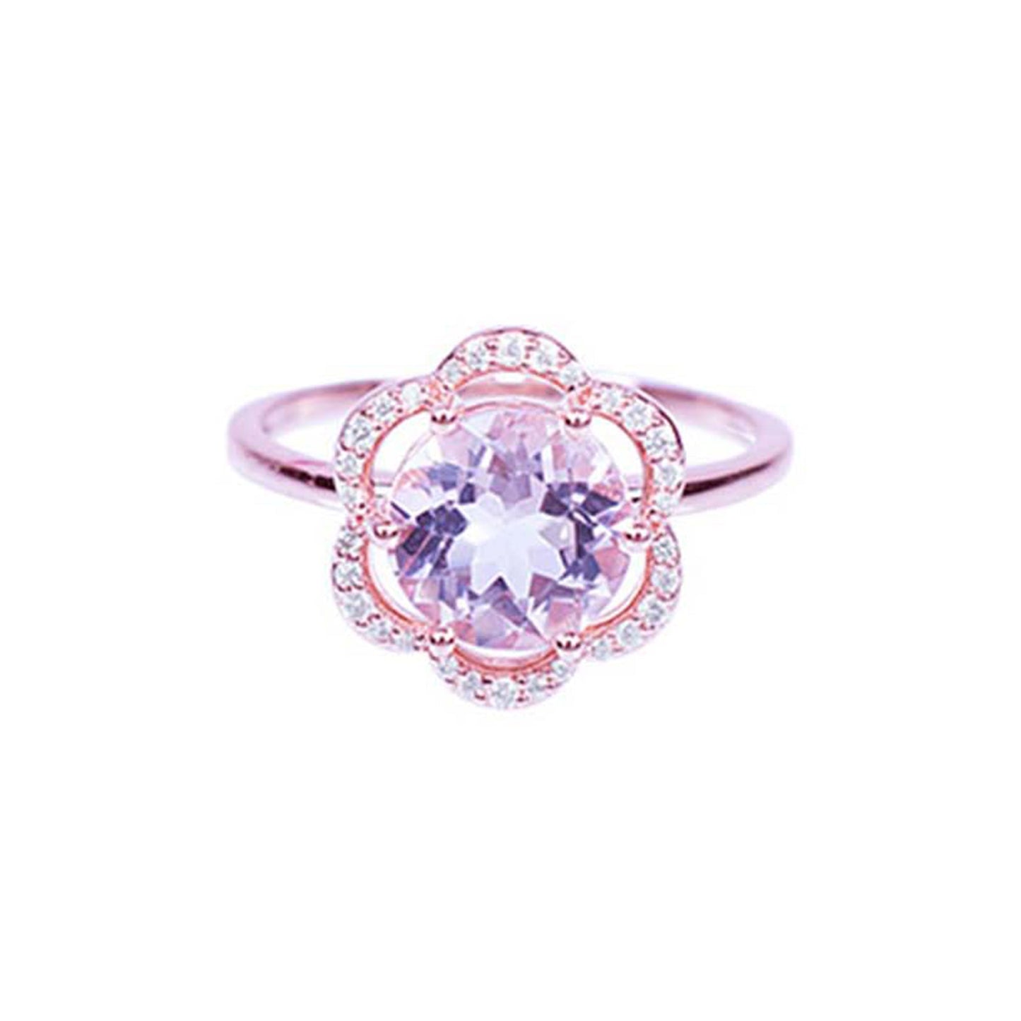 14k Rose Gold Vs Diamond Morganite Flower Ring - Size 7