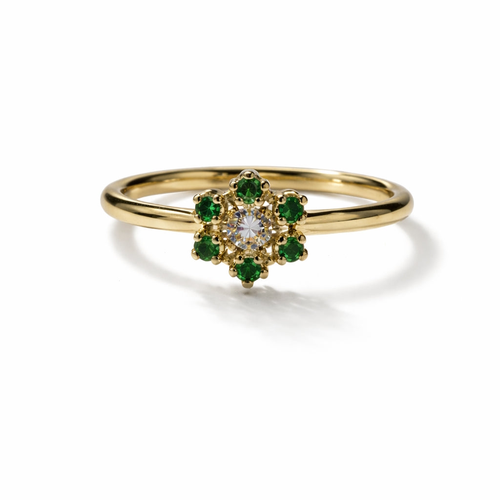 14k Green Garnet Diamond Flower Ring