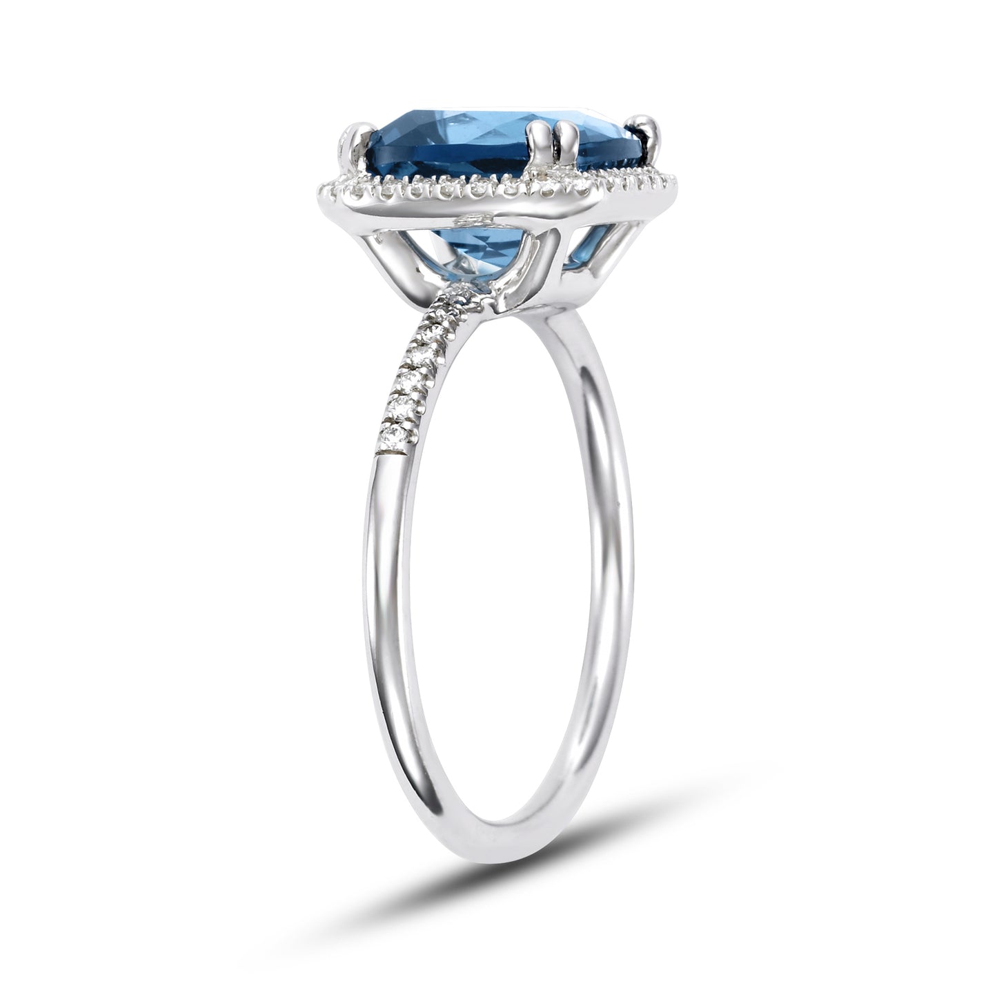 14k White Gold London Blue Topaz Cushion Vs Diamond Ring - Size 7