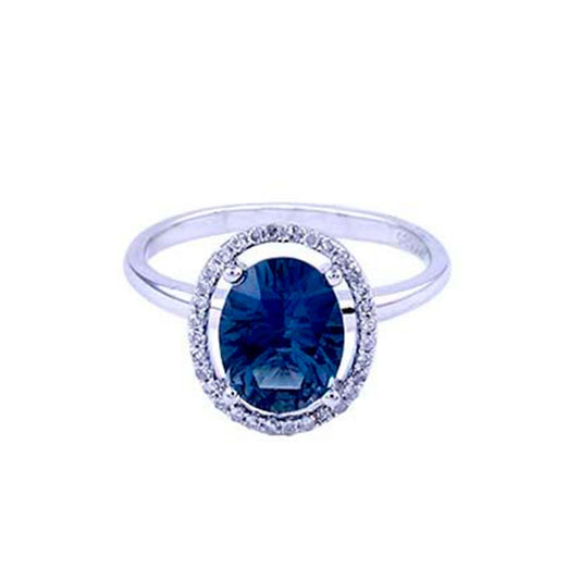 14k White Gold London Blue Topaz Vs Diamond Ring - Size 7