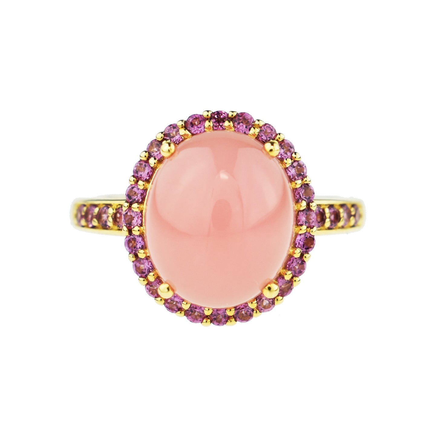 14k Guava Qz Oval & Rhodolite Ring