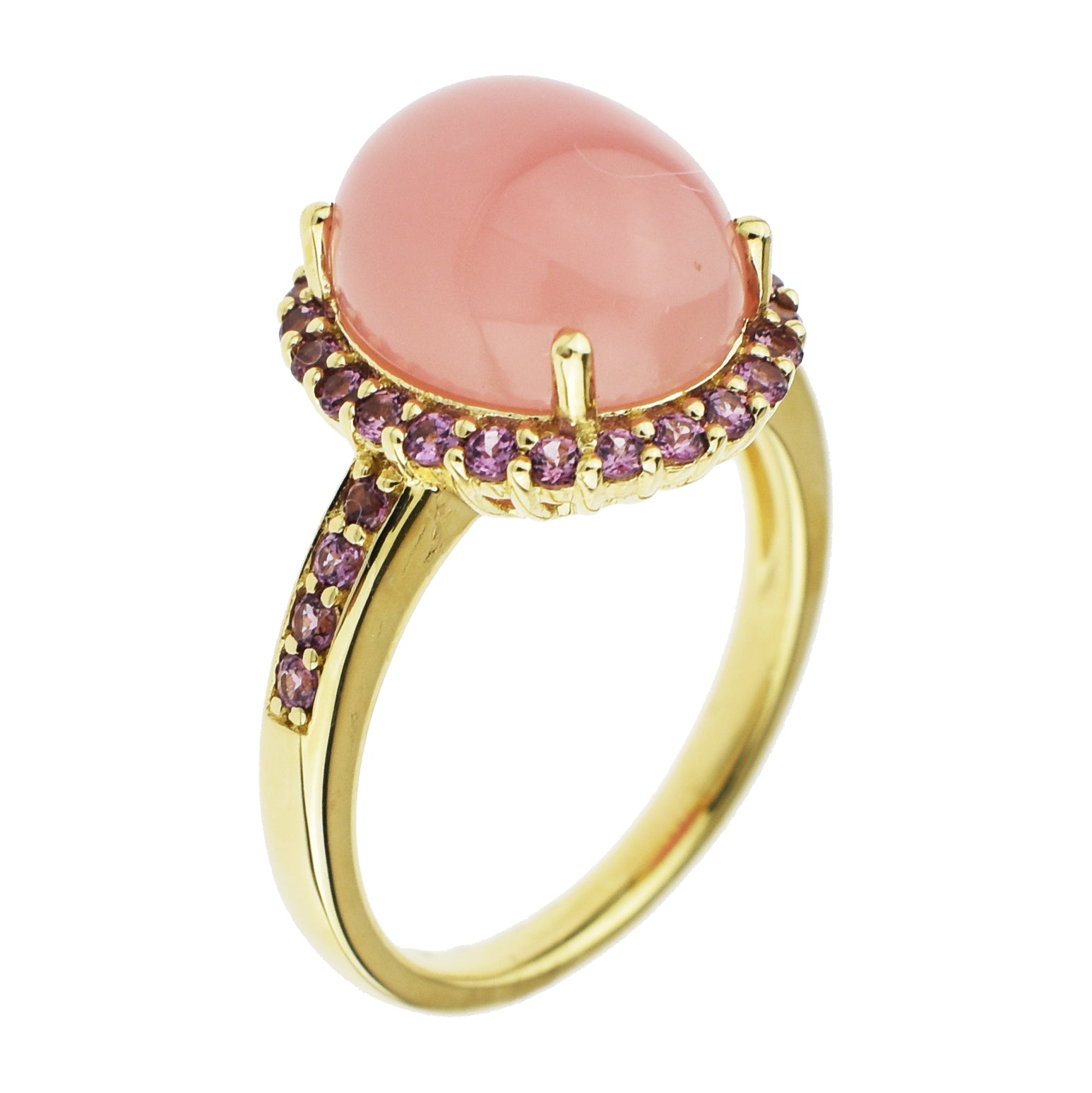 14k Guava Qz Oval & Rhodolite Ring