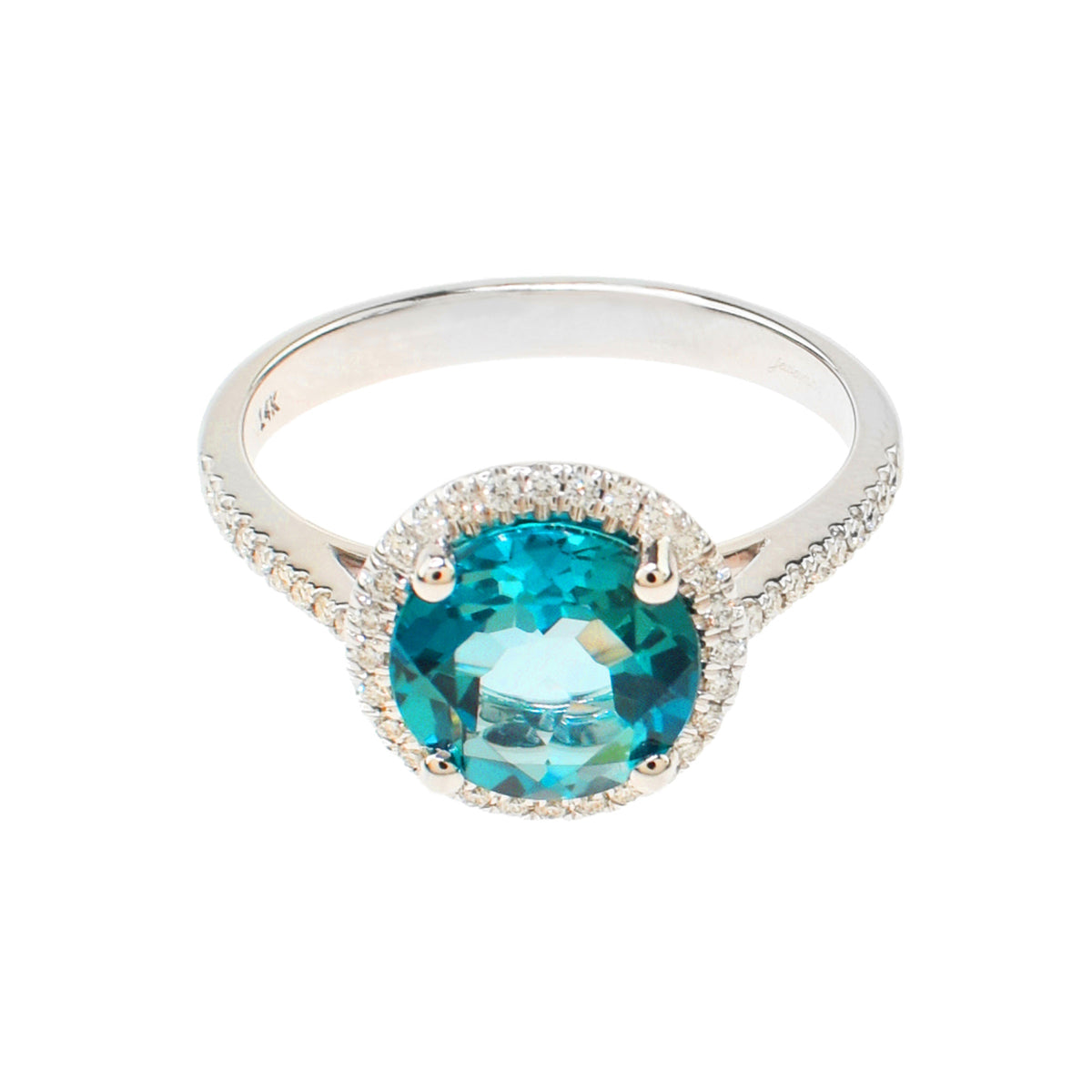 14k White Gold Swiss Blue Topaz Round VS Diamond 0.16ct Ring