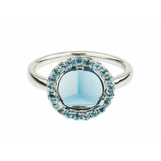 14kw London Swiss Blue Topaz 3D Cut Ring