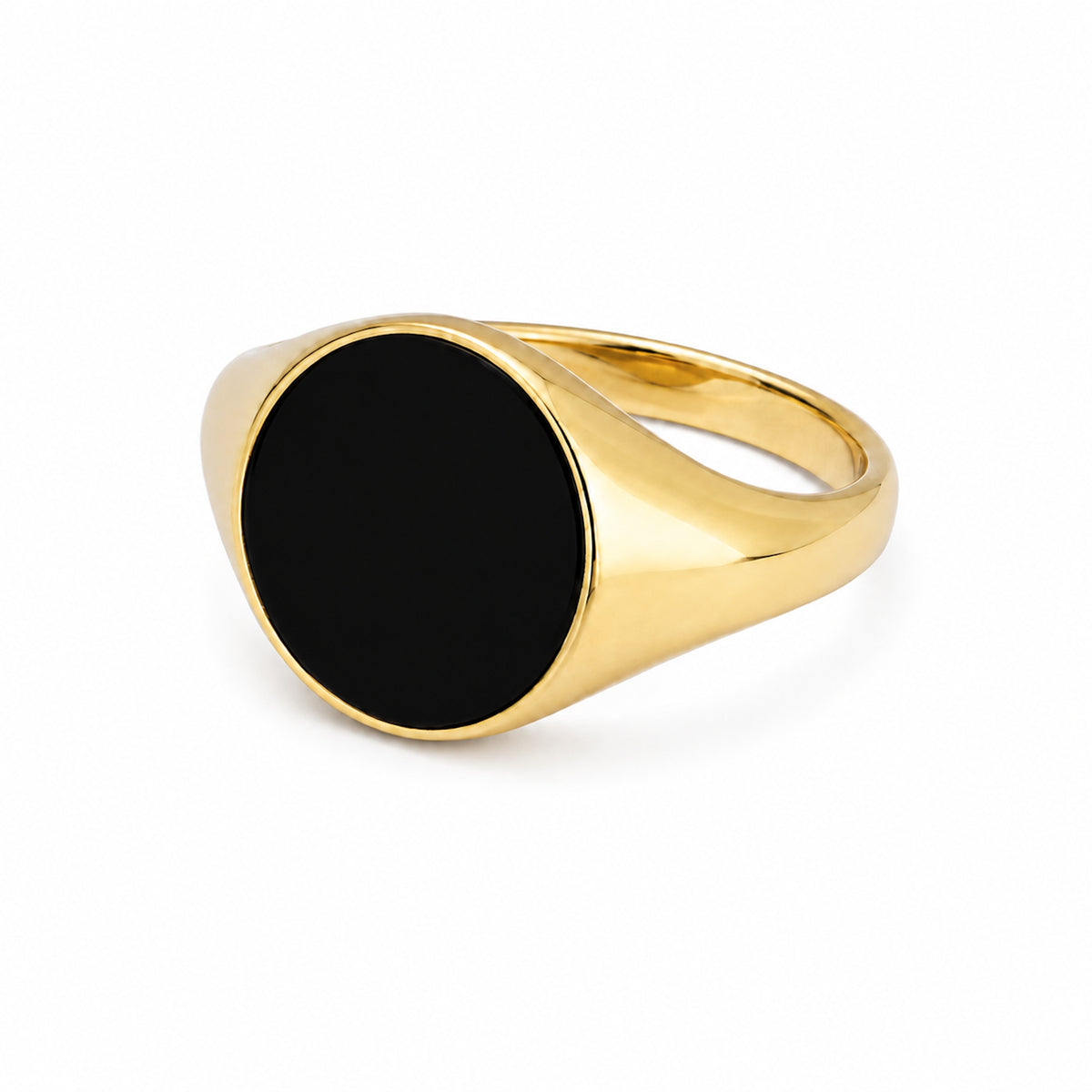 14k Black Onyx Flat Round Ring
