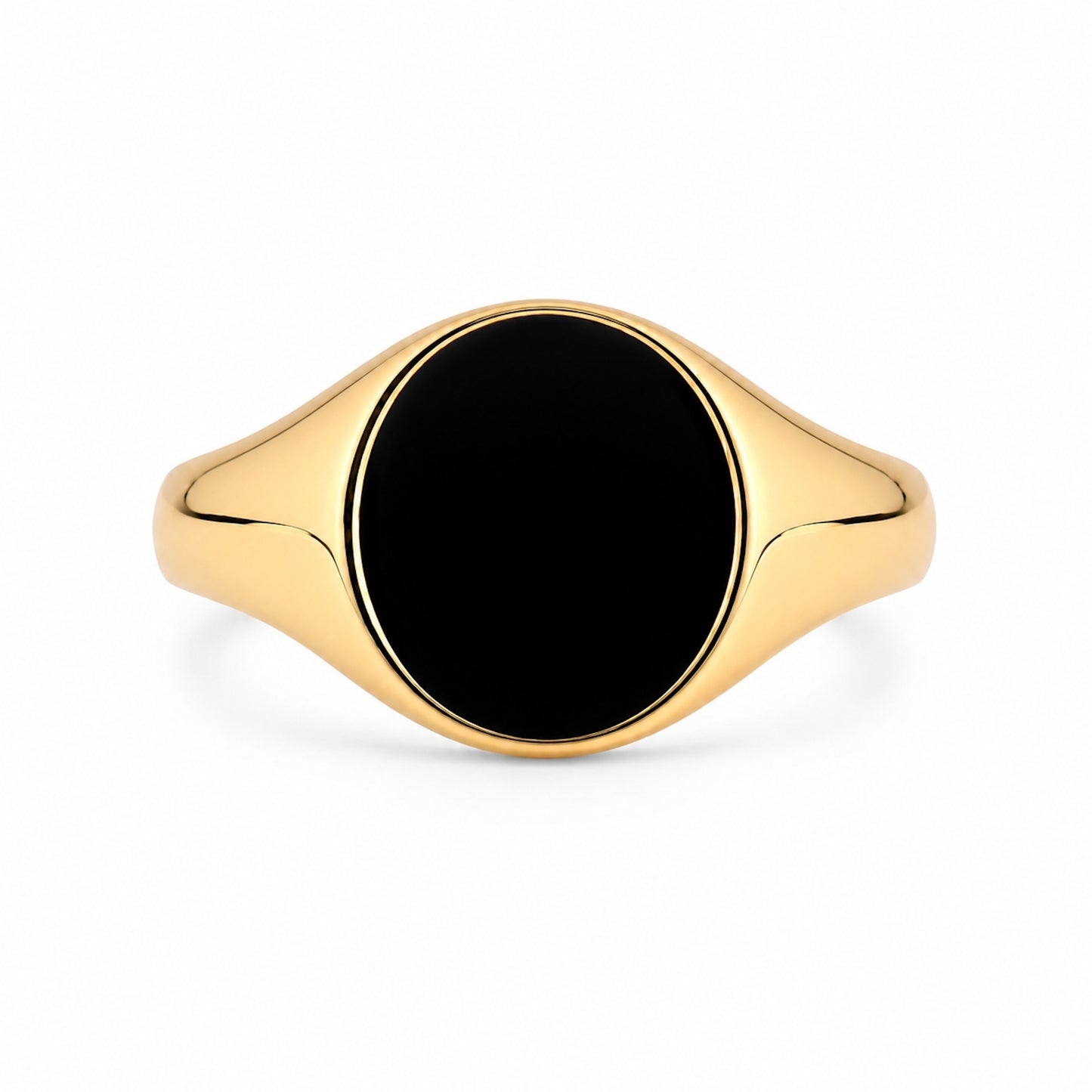 14k Black Onyx Flat Round Ring