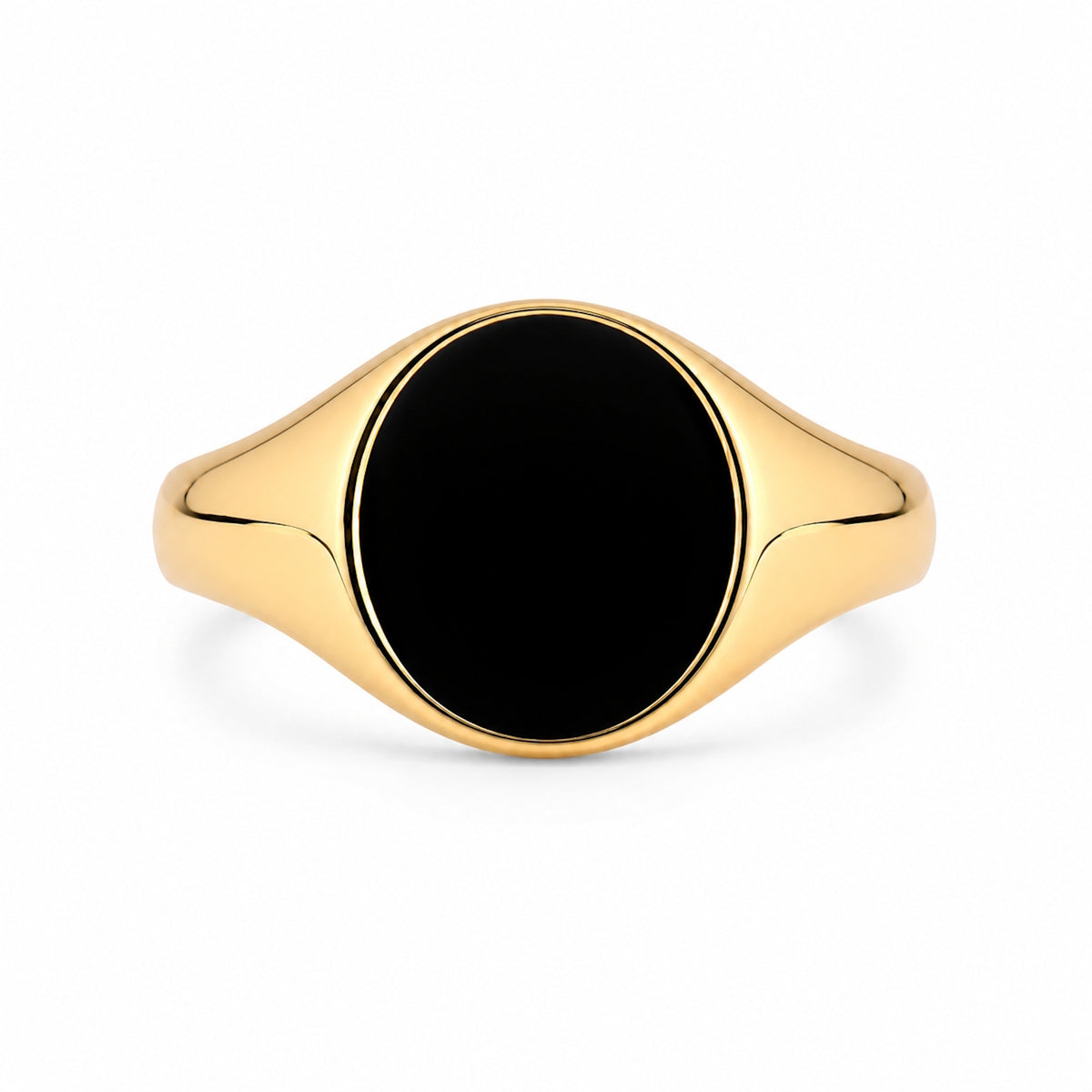14k Black Onyx Flat Round Ring
