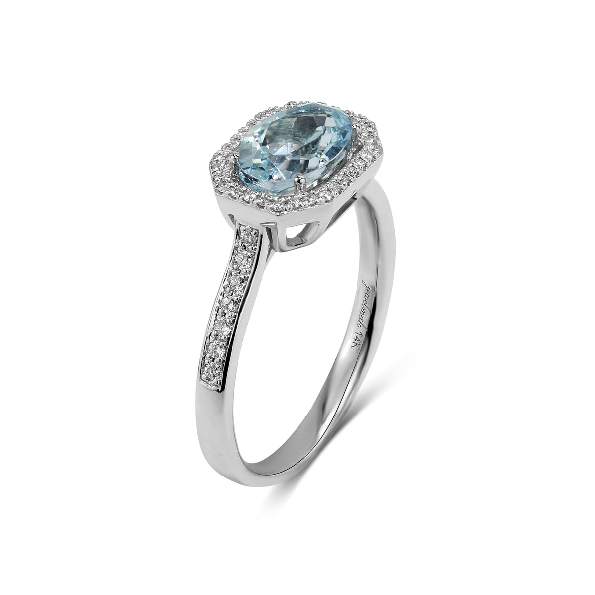 14k Oval Aqua Dia Ring