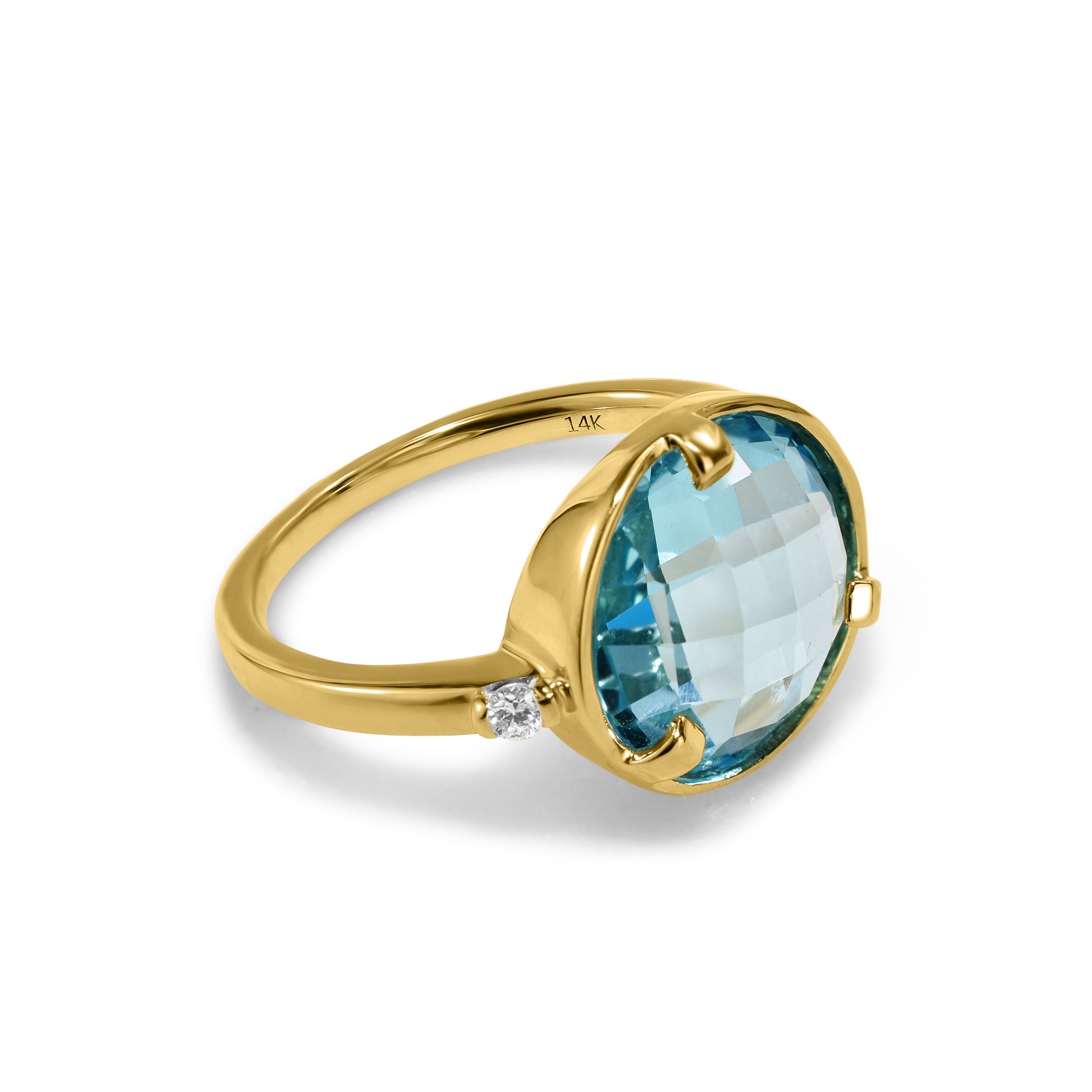 14k Swiss Blue Topaz Round VS Diamond Ring