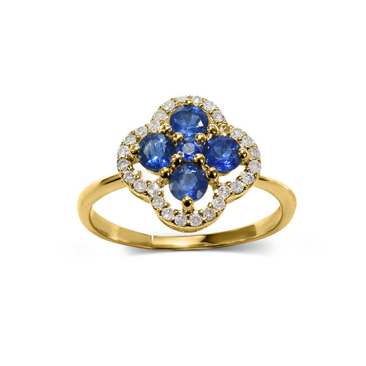 14k Blue Sapphire Diamond Flower Ring