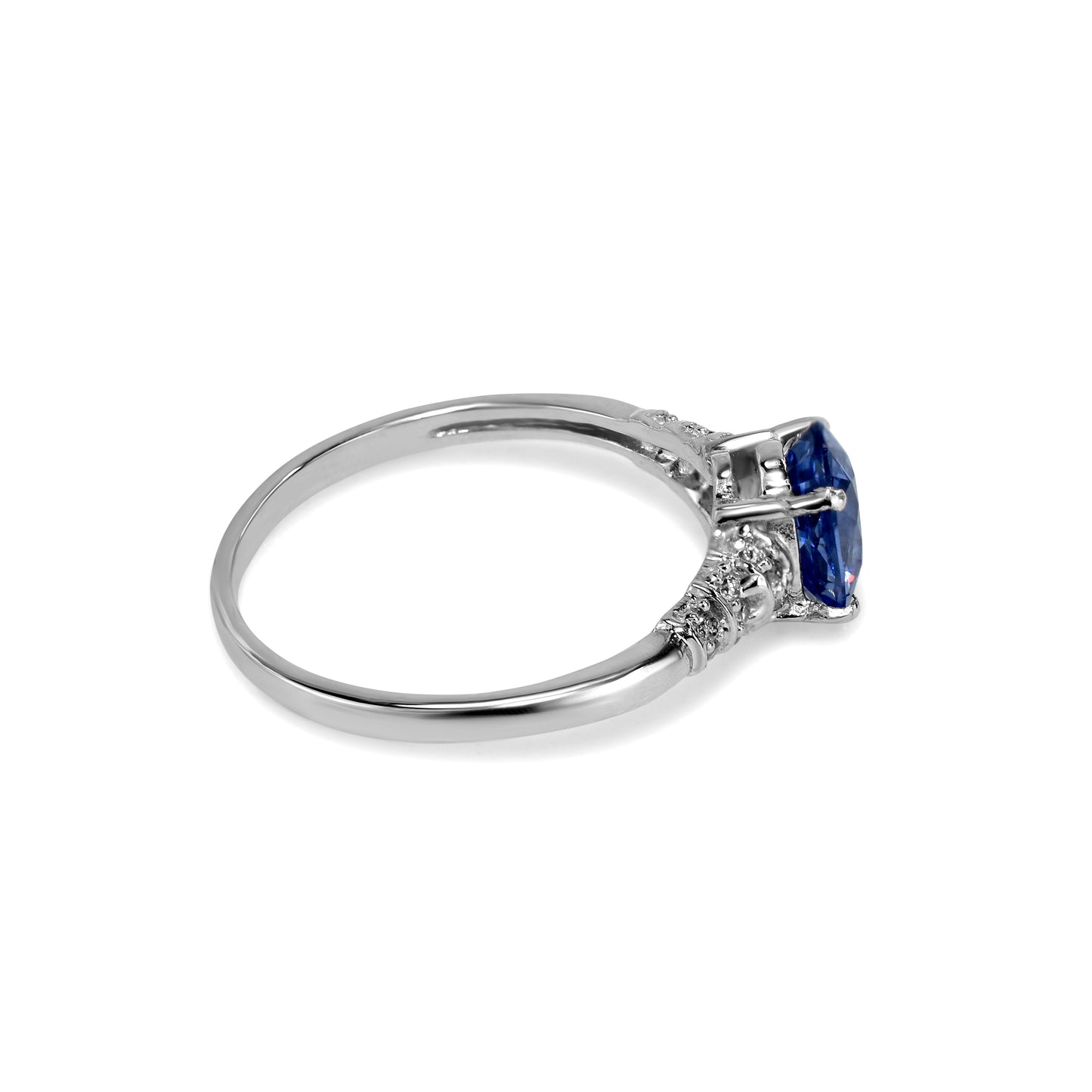 14K White Gold Sapphire Oval Diamond Ring