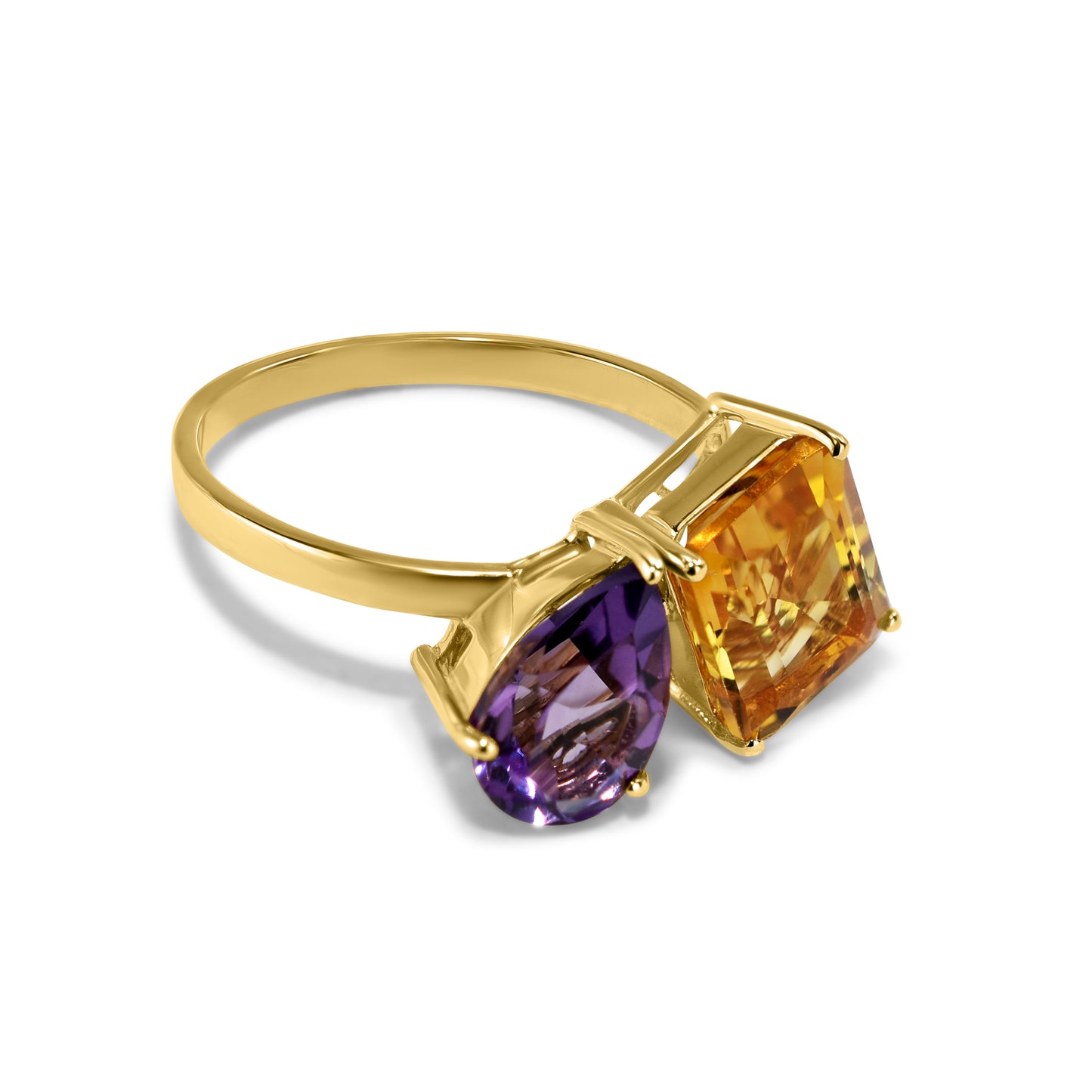 14k Citrine Amethyst Two Stone Ring