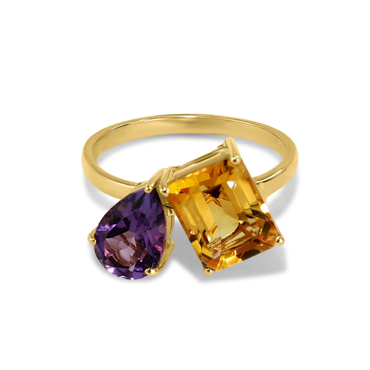 14k Citrine Amethyst Two Stone Ring