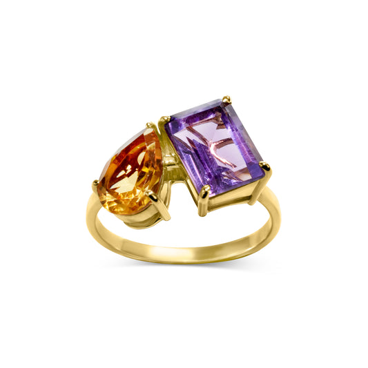 14k Amethyst Citrine Two Stone Ring