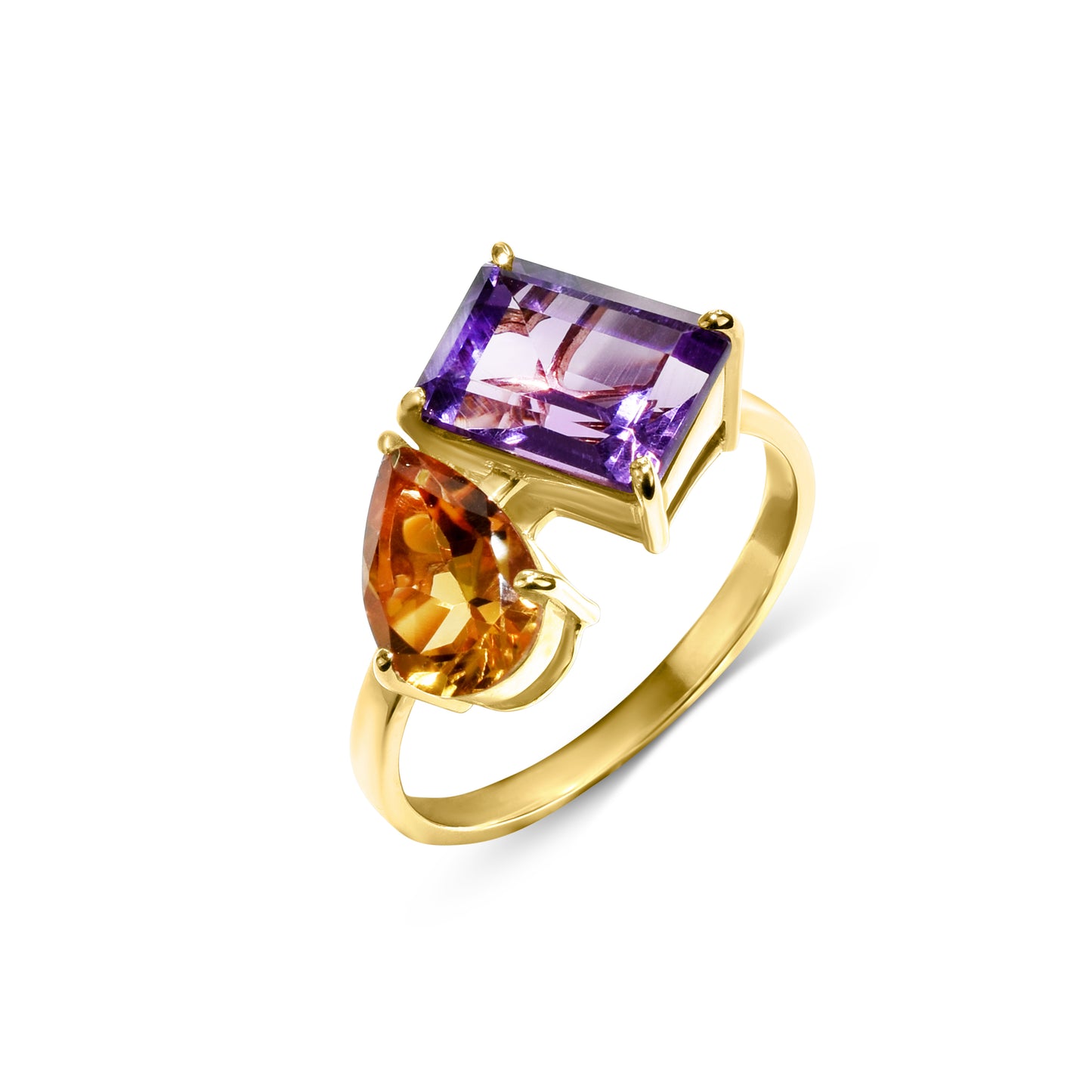 14k Amethyst Citrine Two Stone Ring
