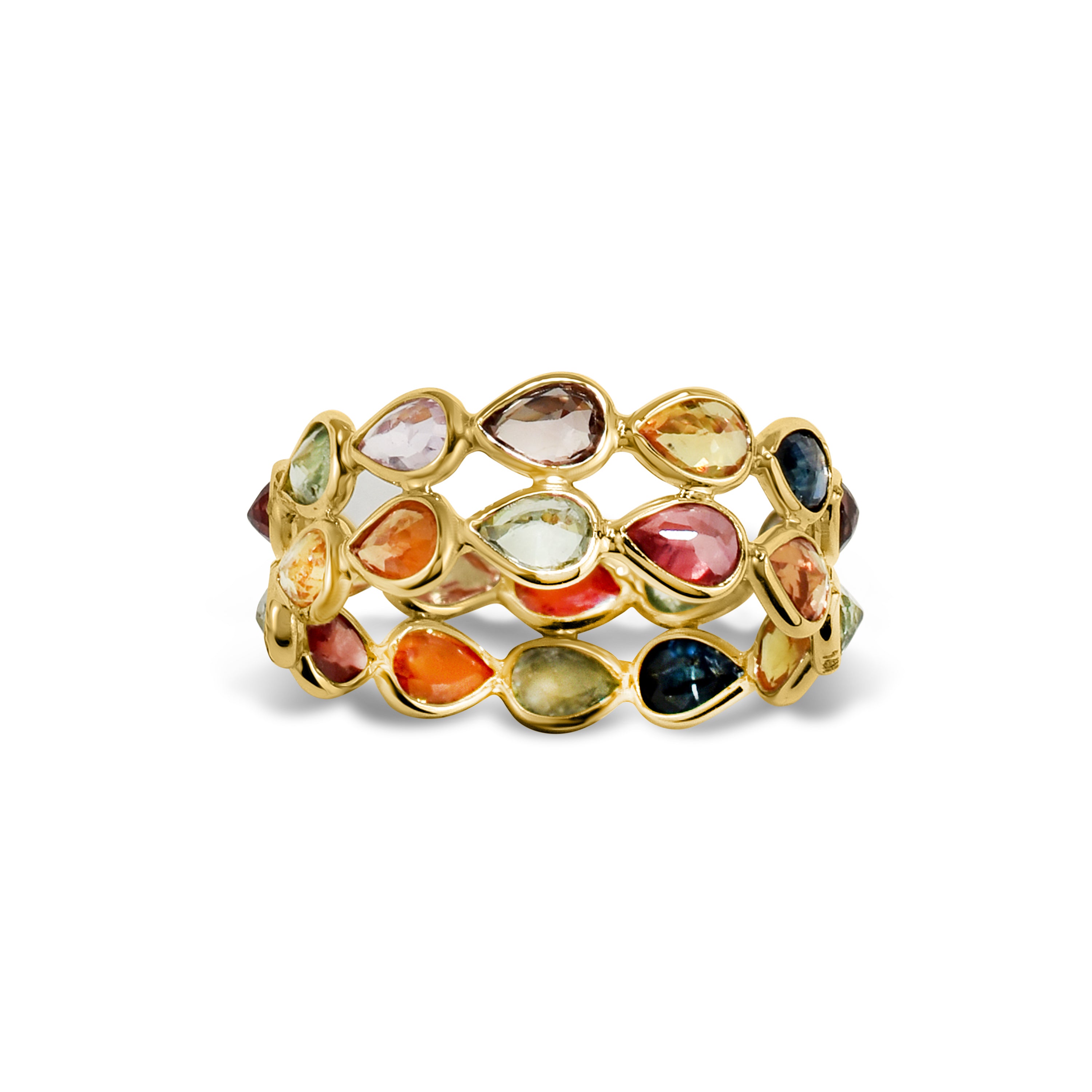 14k Pear Shape Double Row Bezel Ring