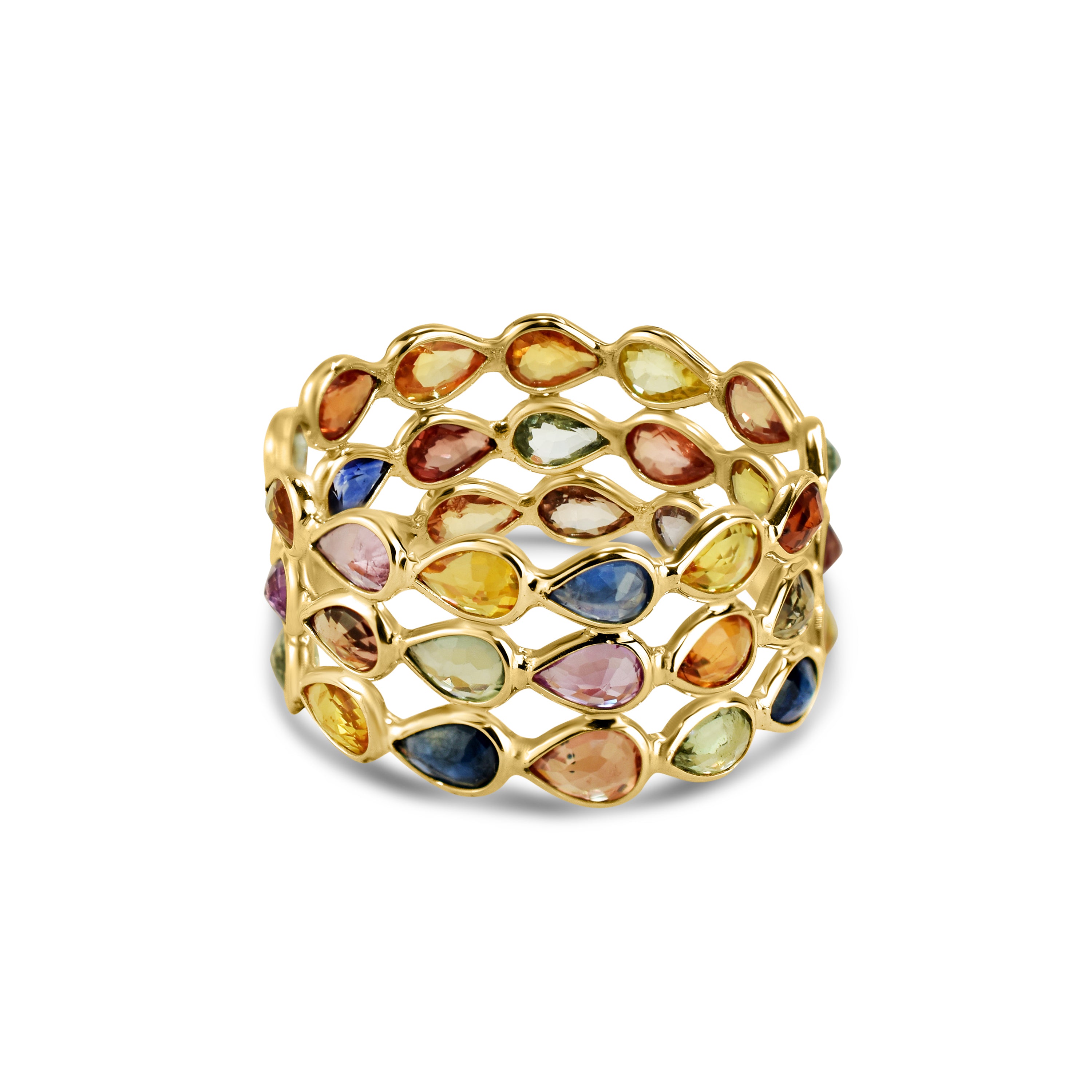 14k Pear Shape Triple Row Bezel Ring