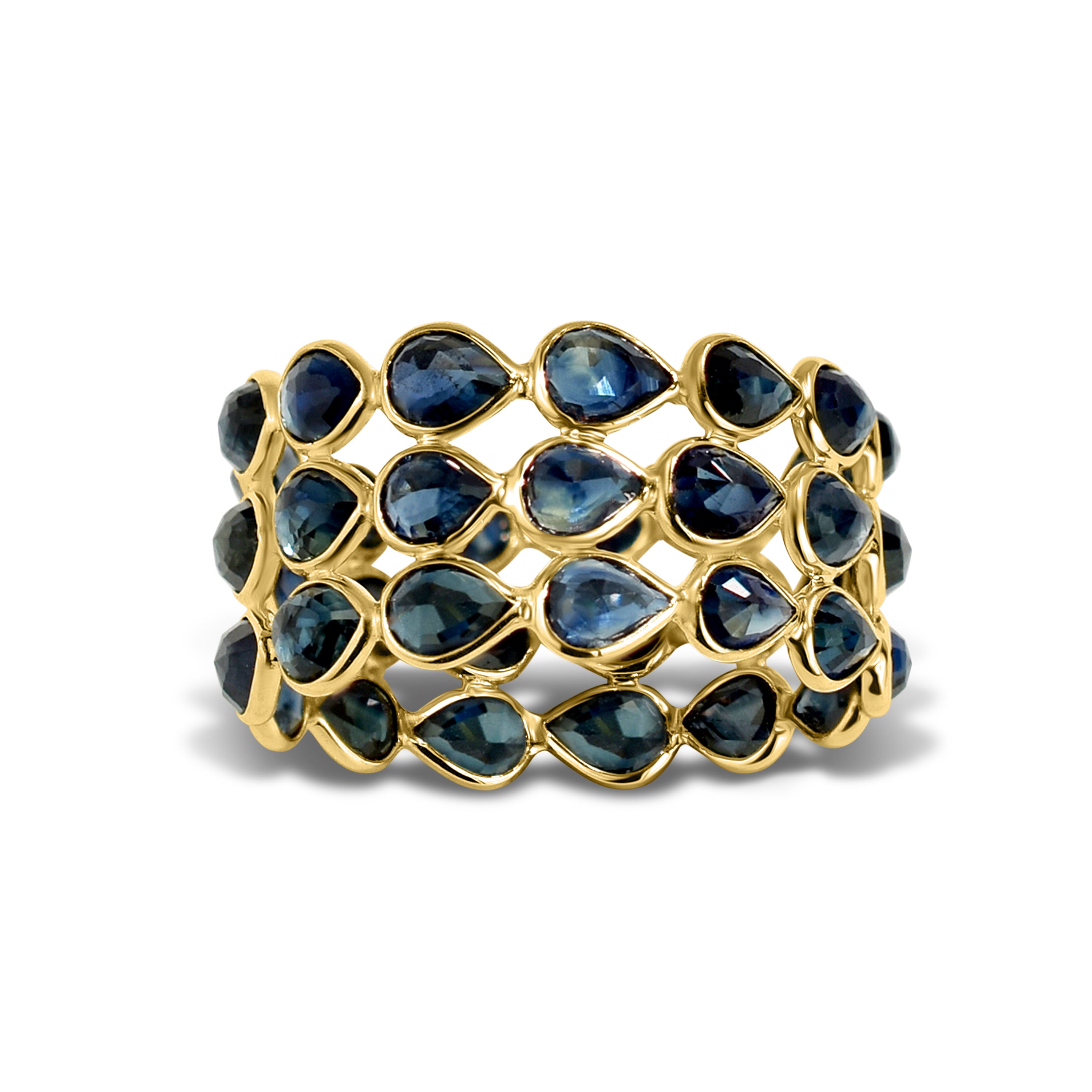 14k Pear Shape Triple Row Bezel Ring
