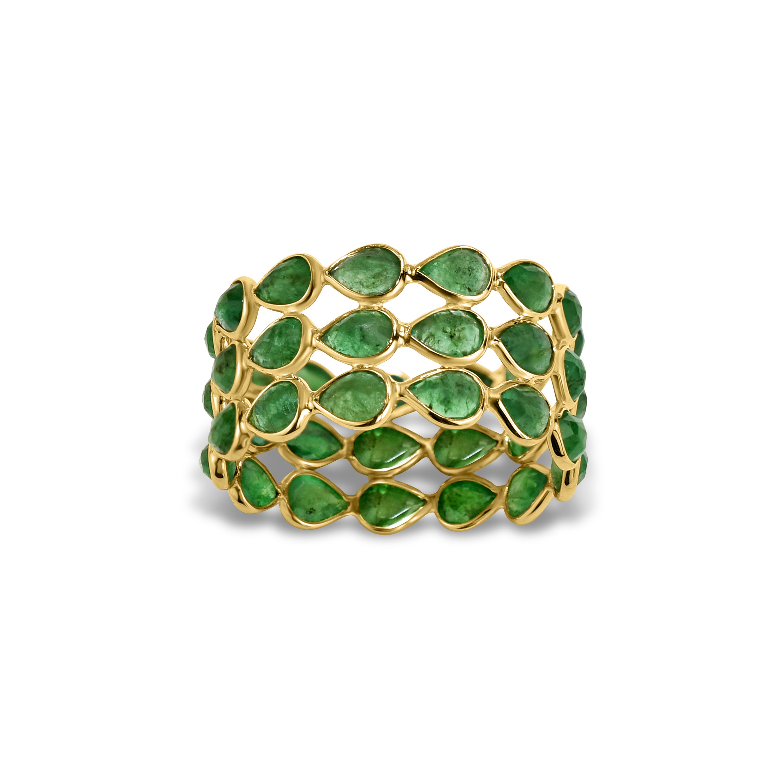 14k Pear Shape Triple Row Bezel Ring
