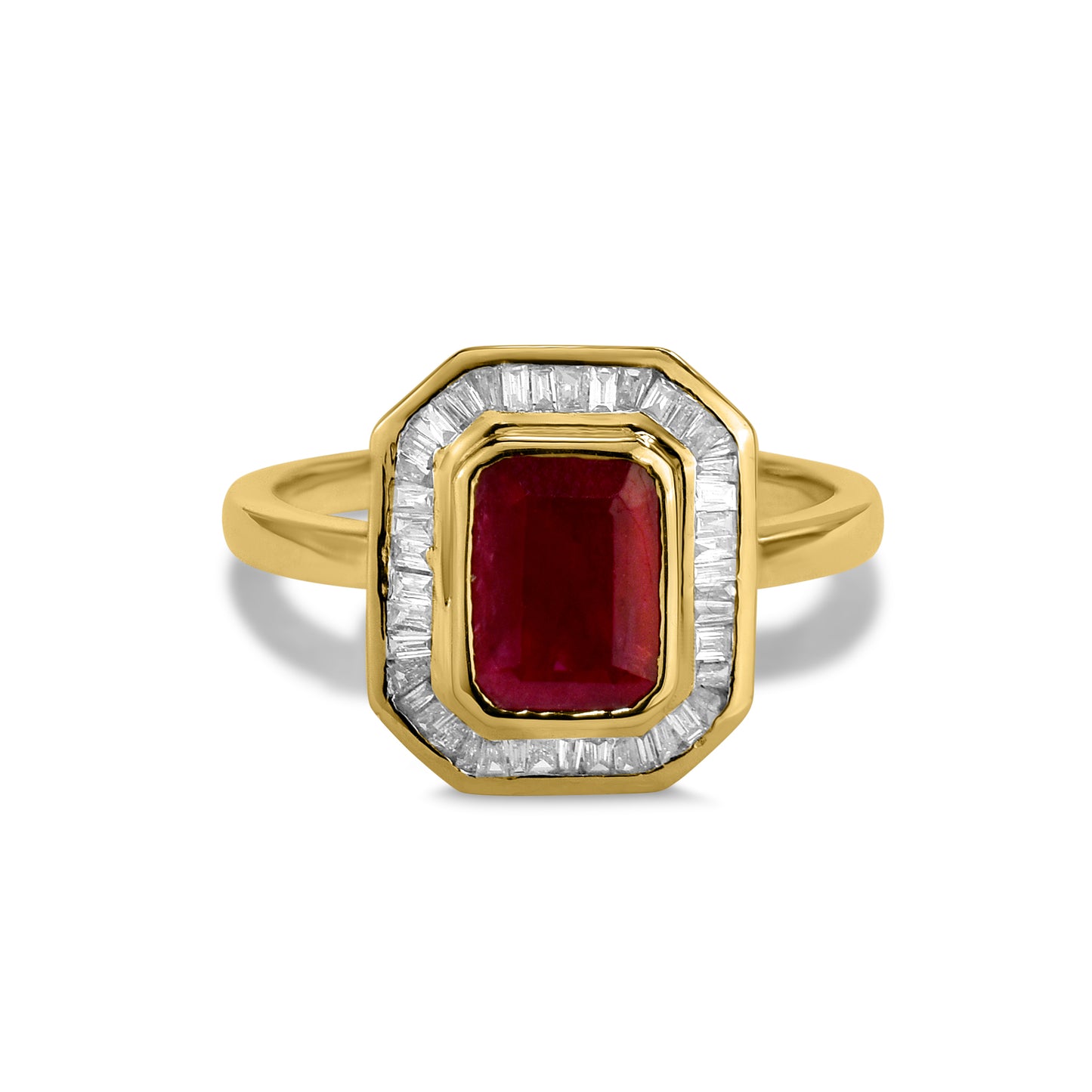 14k Ruby Rectangle Diamond Ring