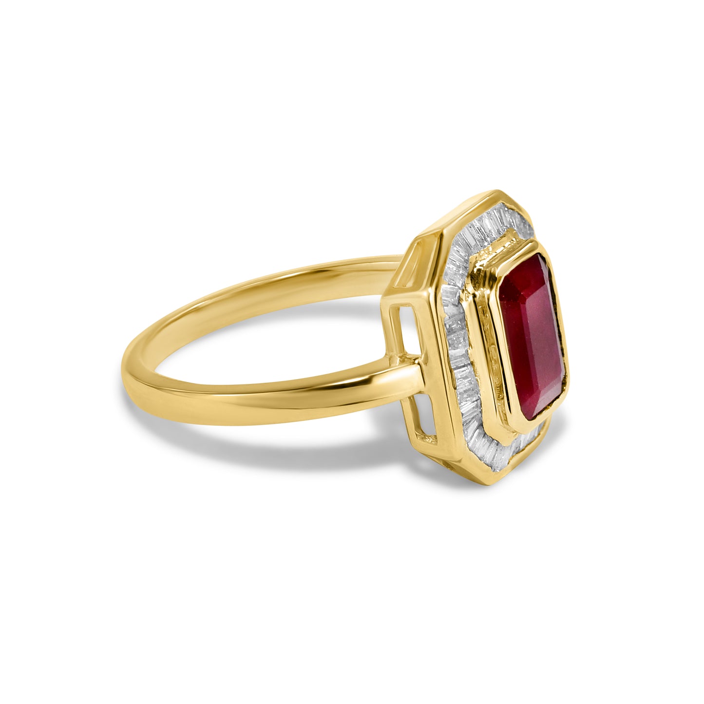 14k Ruby Rectangle Diamond Ring
