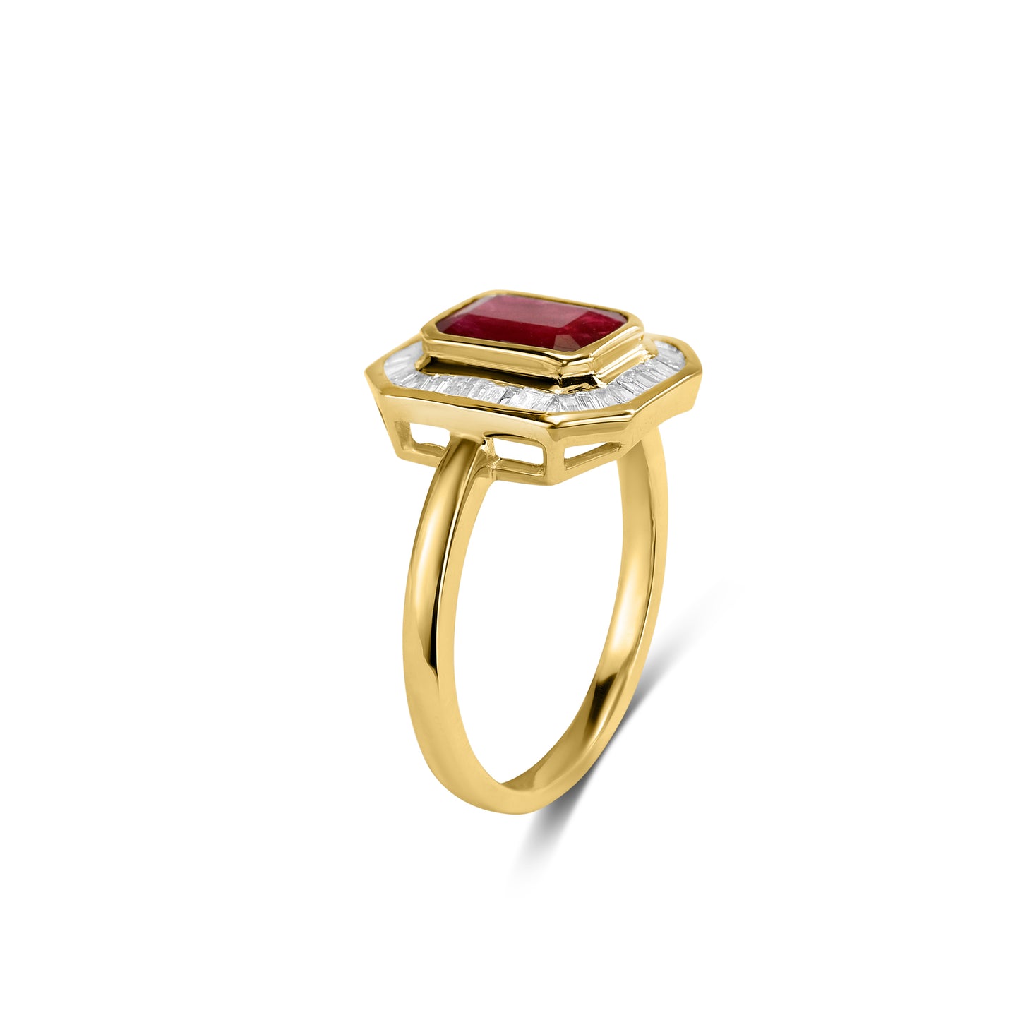 14k Ruby Rectangle Diamond Ring