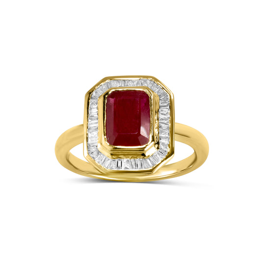 14k Ruby Rectangle Diamond Ring