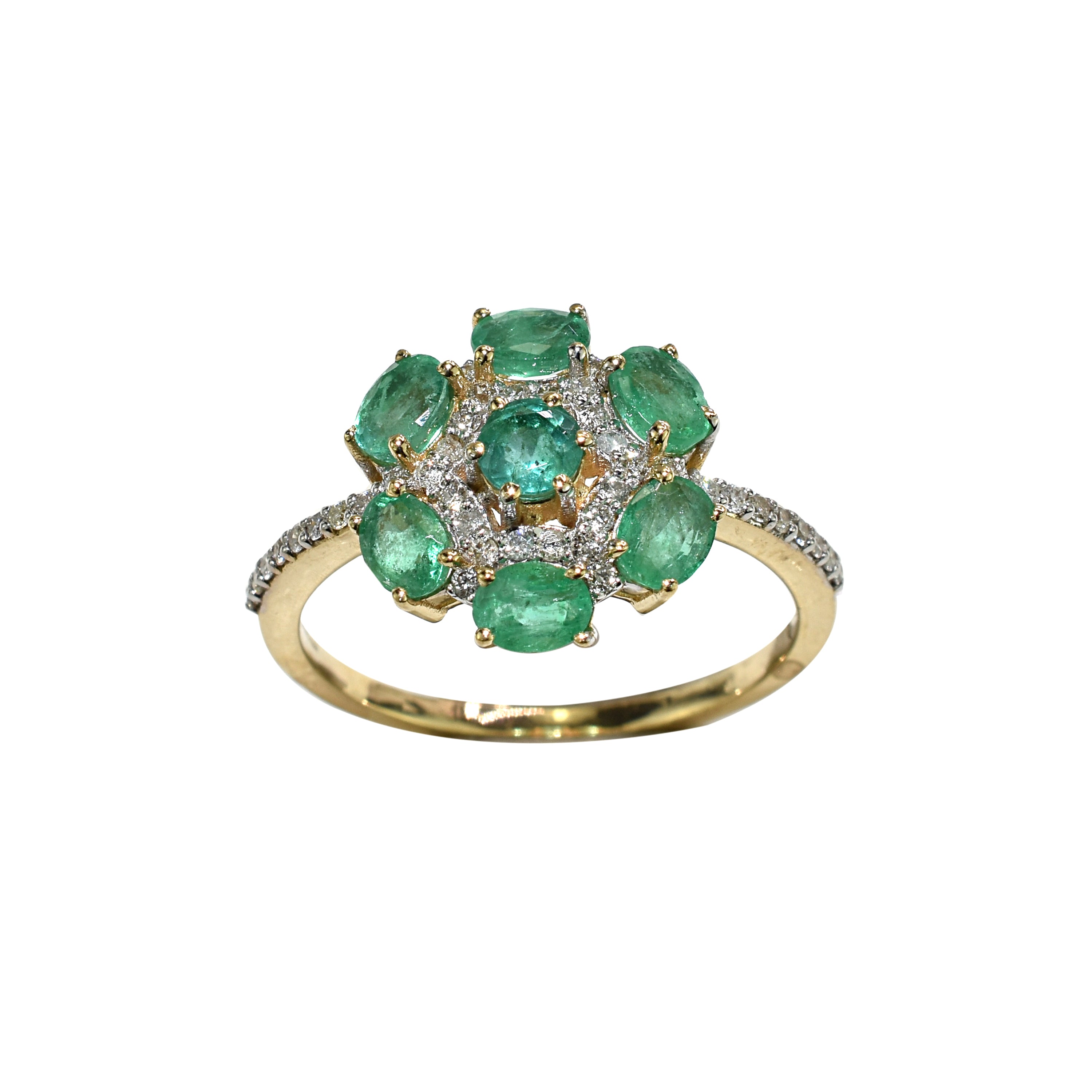 14k Emerald Flower Diamond Ring