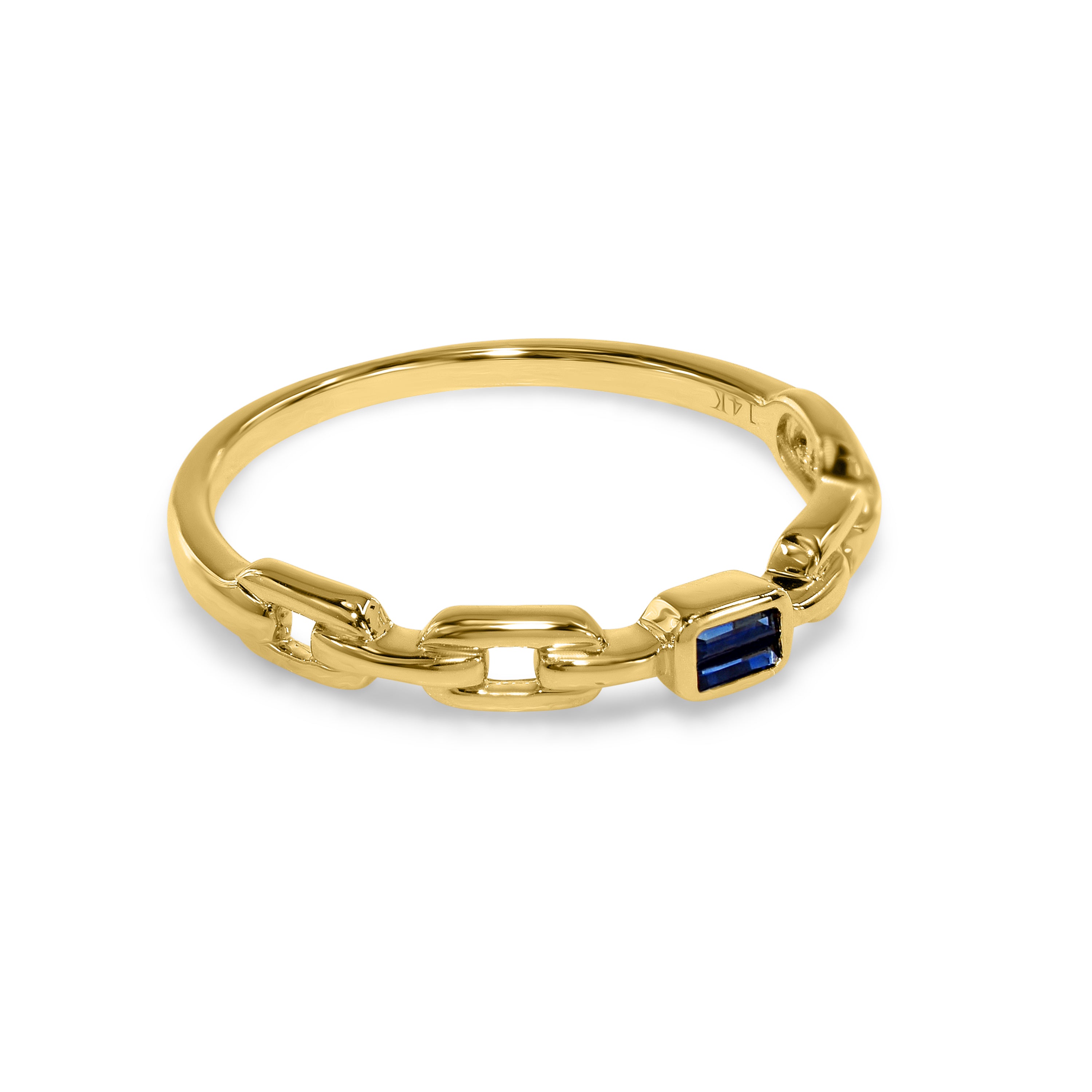 14k Chain Shape Sapphire Ring