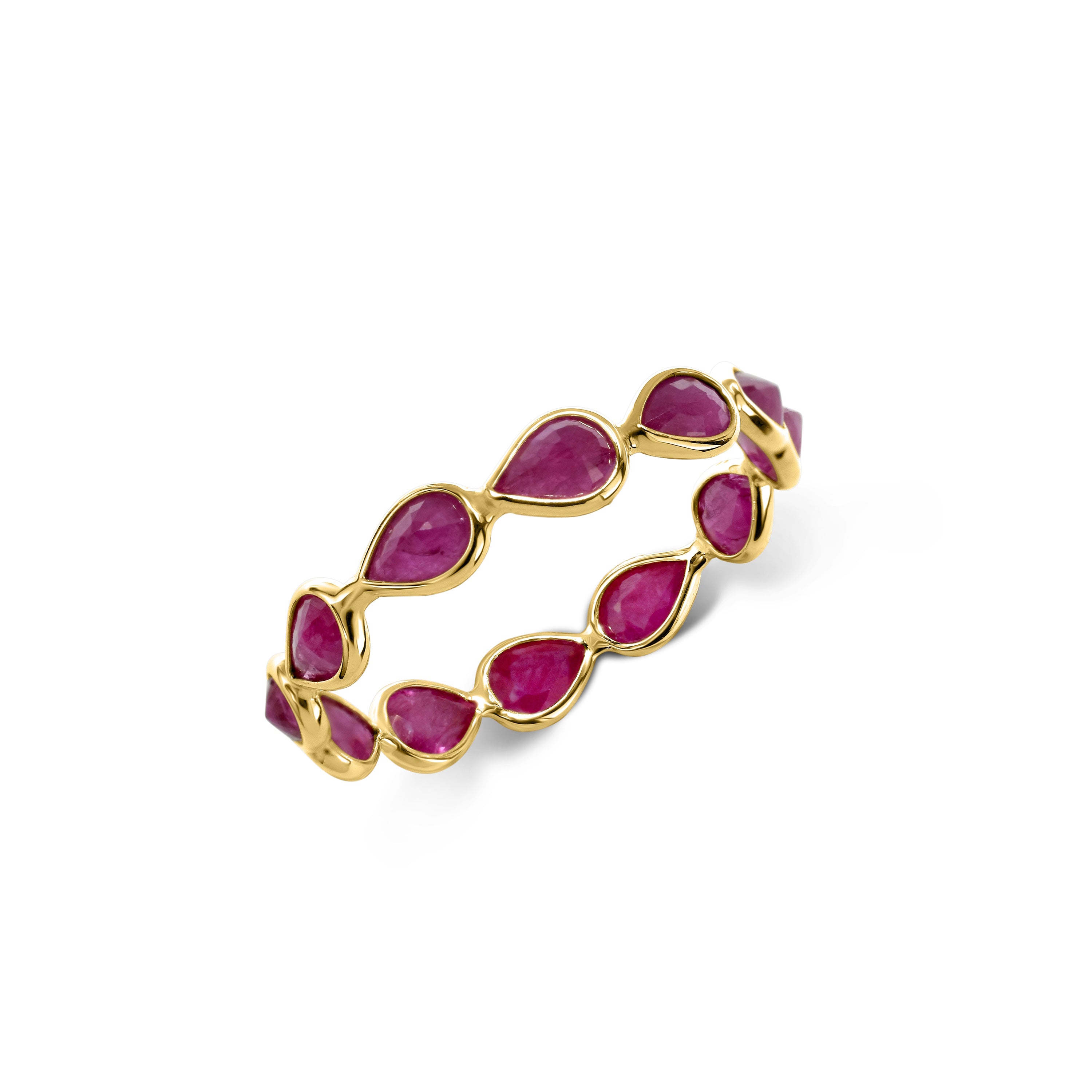 14k One Row Pear Shape Ruby Ring