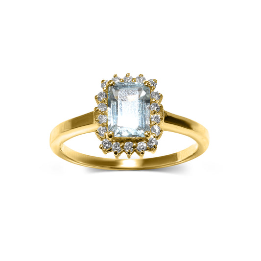 14k Rectangle Shaped Diamond Aqua Ring