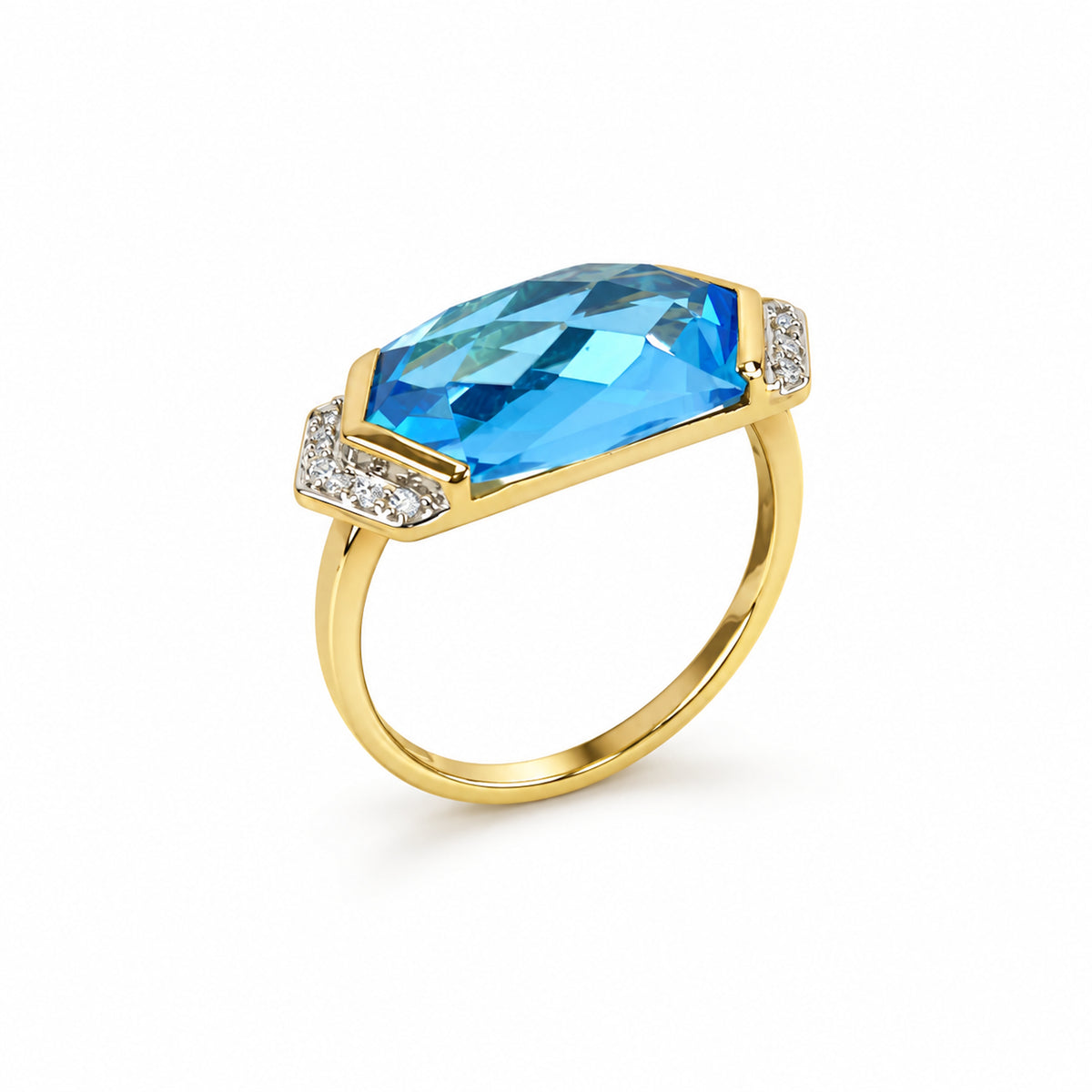 14k Swiss Blue Topaz & Diamond Ring