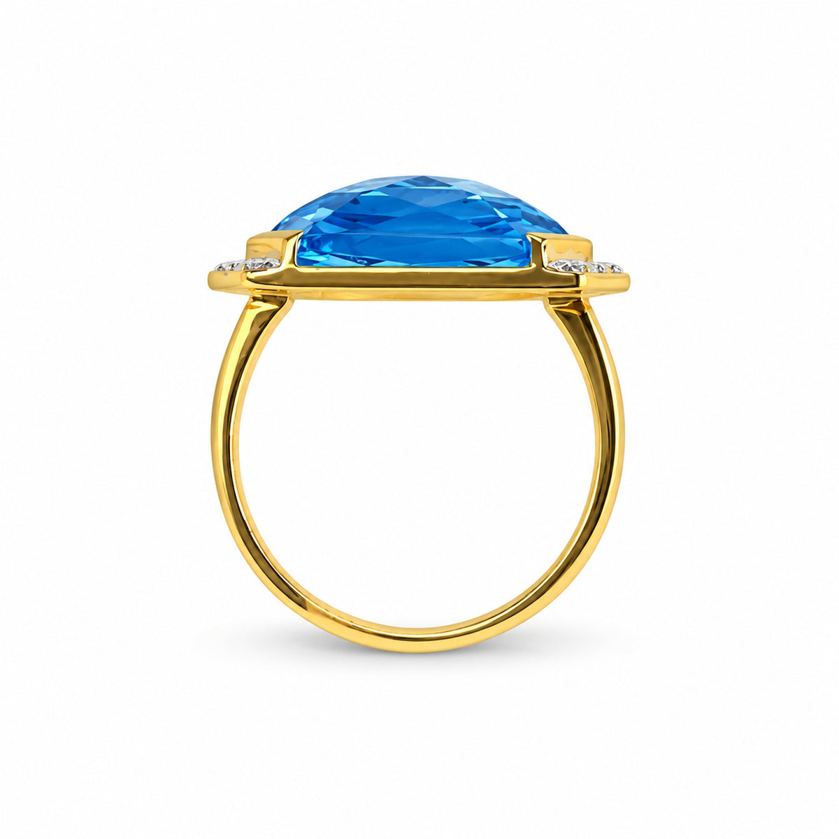 14k Swiss Blue Topaz & Diamond Ring